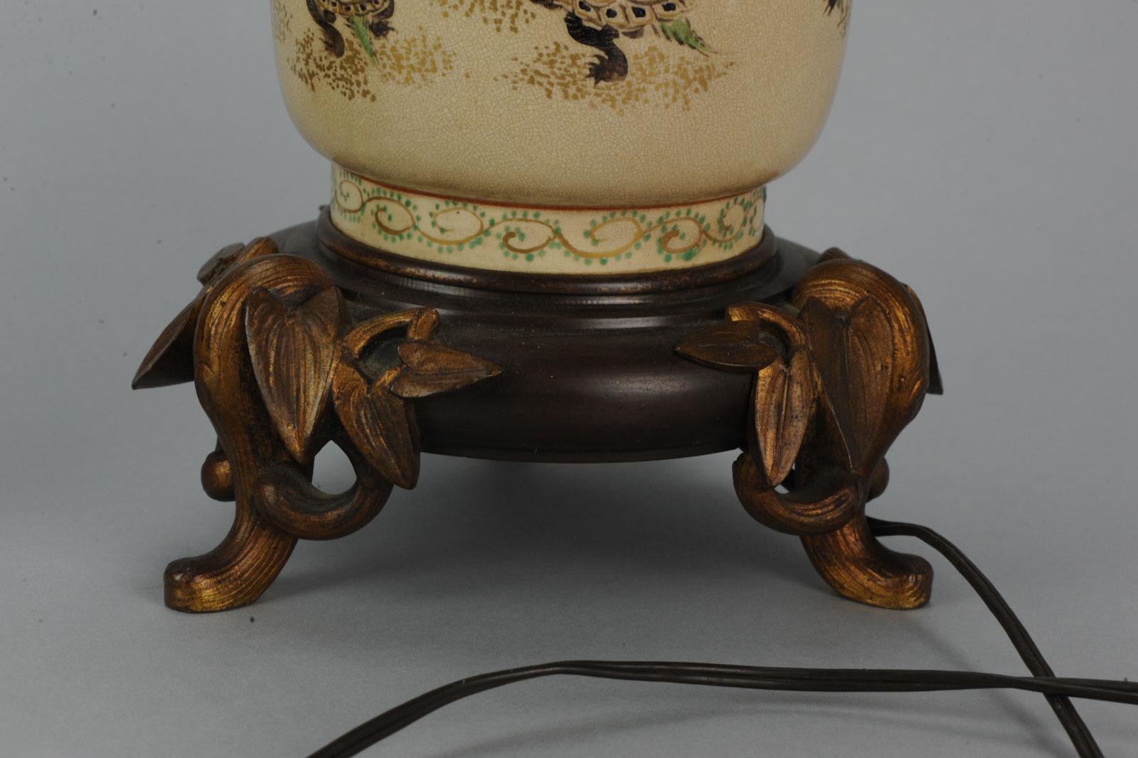 Lovely Antique Satsuma Lamp Vase Set with Cranes and Turtles, Japan 19th Century For Sale 2