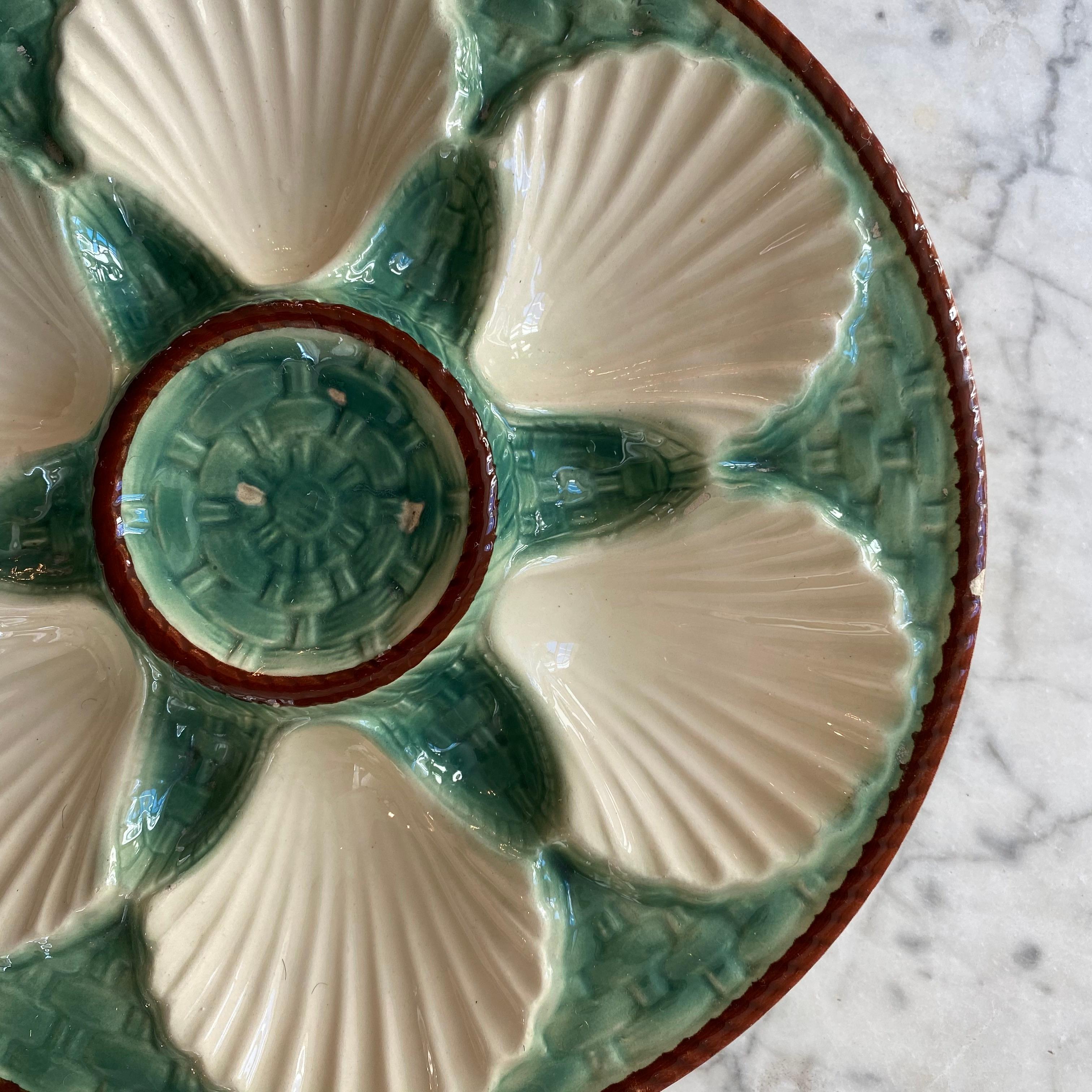 19th Century Lovely Antique Set of 4 French Majolica Oyster Plates