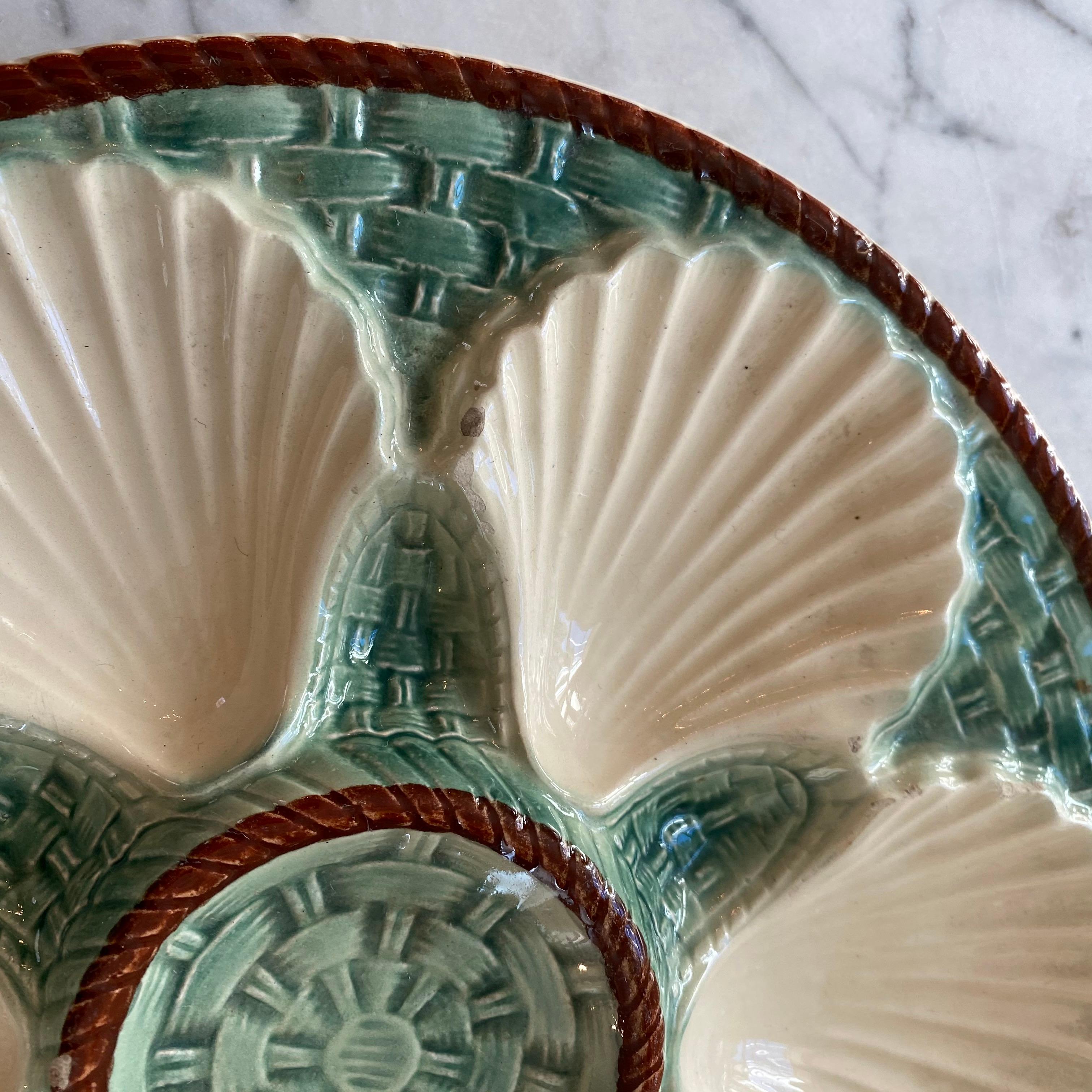 Lovely Antique Set of 4 French Majolica Oyster Plates 3