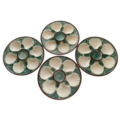 Lovely Antique Set of 4 French Majolica Oyster Plates