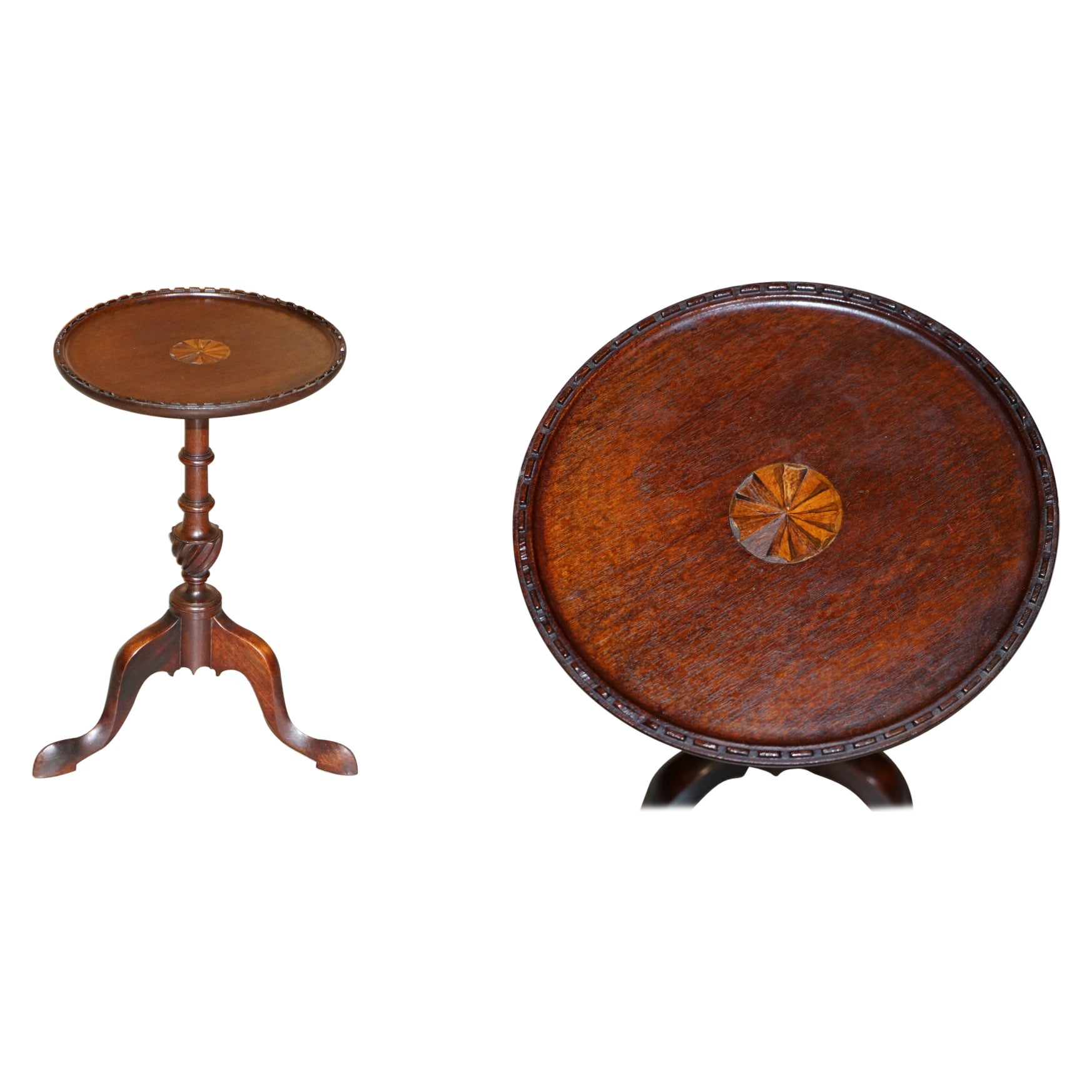Lovely Antique Sheraton Revival Hardwood Tripod Side End Lamp Wine Table