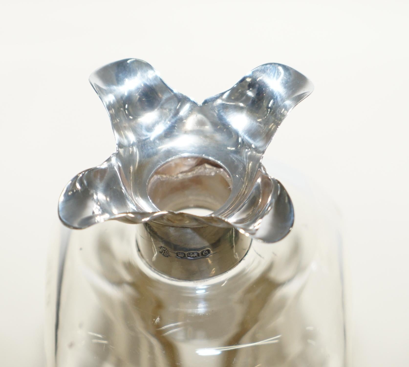 Early 20th Century Lovely Antique Sterling Silver Collar 1922 Pinch Decanter Jug for Whisky Port