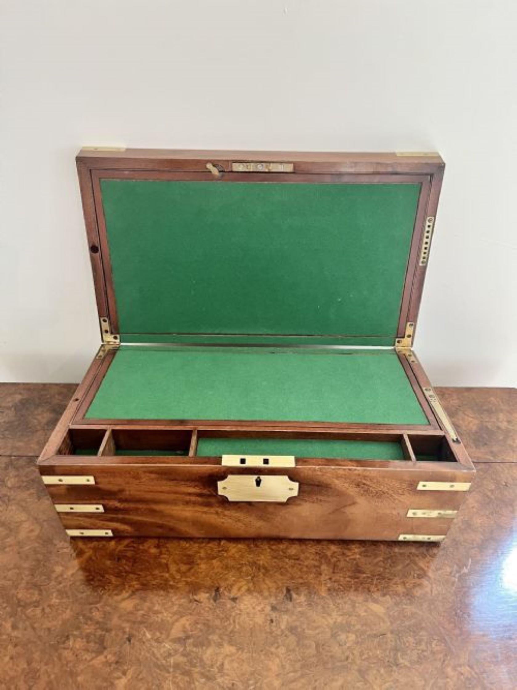 Brass Lovely antique Victorian burr walnut and brass writing box  For Sale