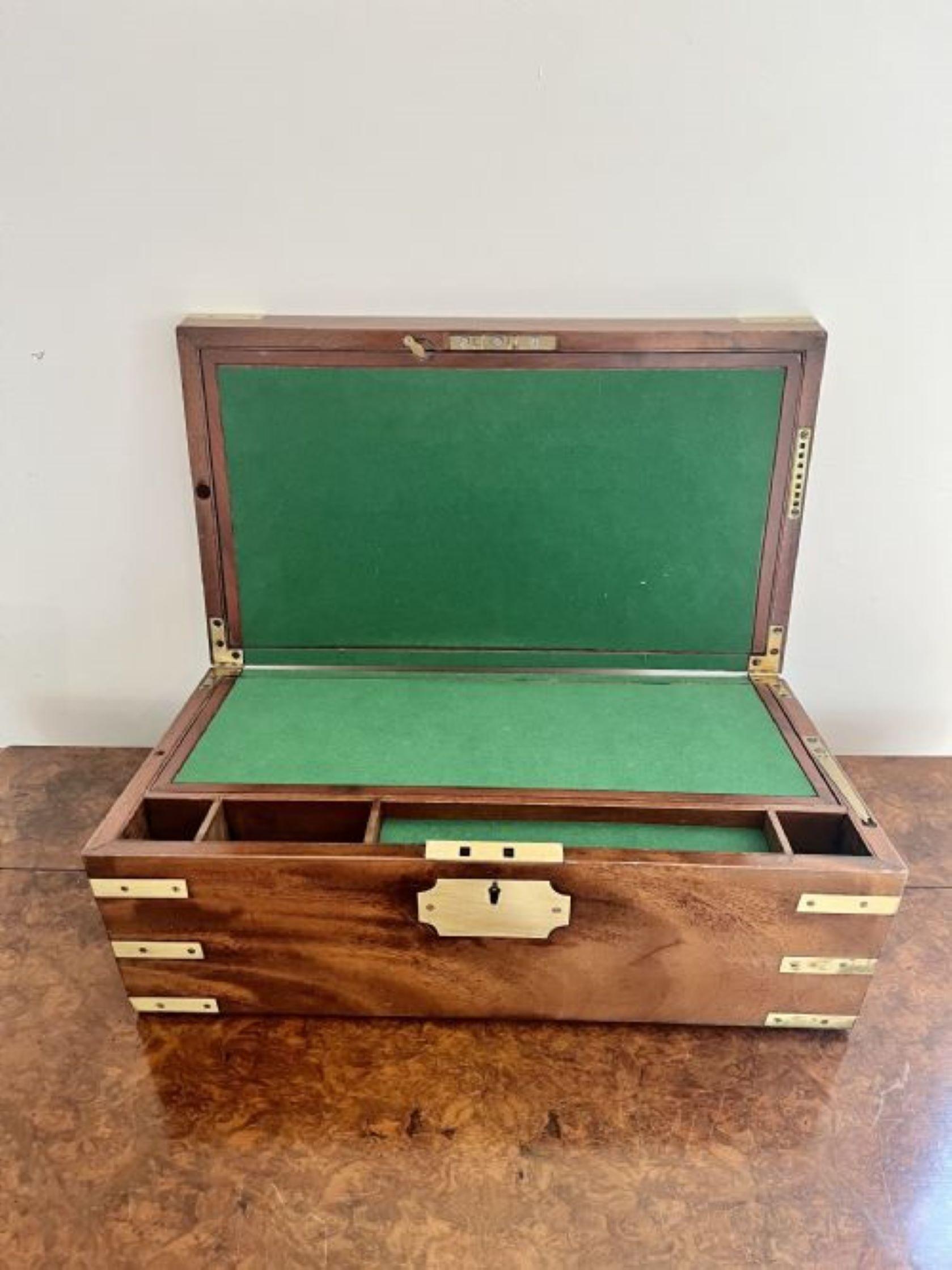 Lovely antique Victorian burr walnut and brass writing box  For Sale 1