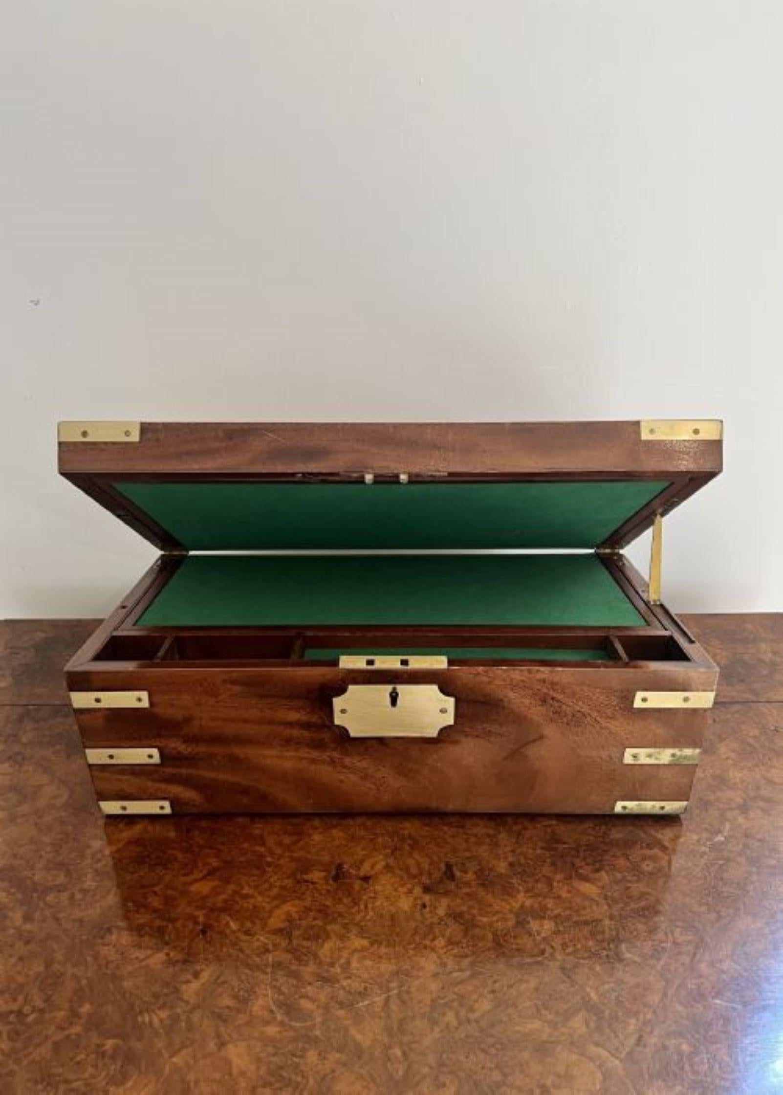 Lovely antique Victorian burr walnut and brass writing box  For Sale 3