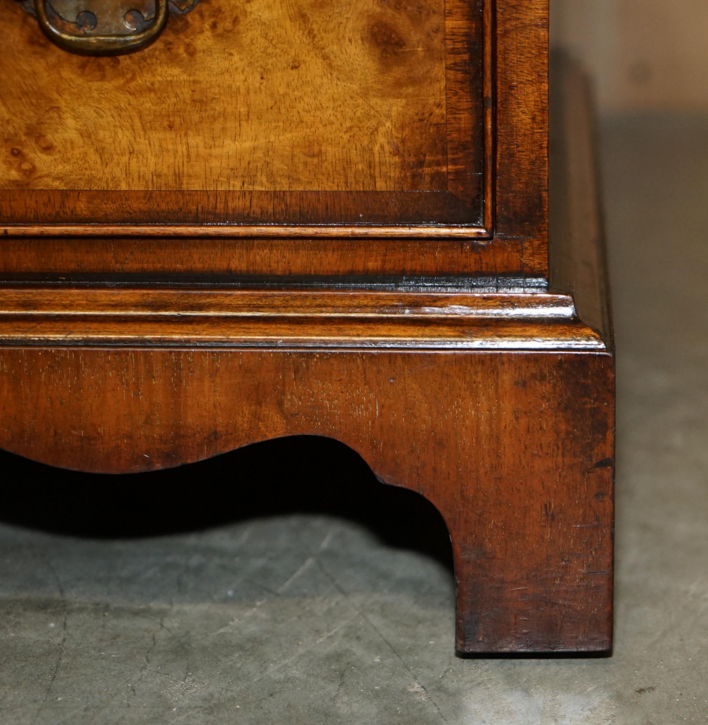 Lovely Antique Victorian Burr Walnut Cushion Drawer Brown Leather Partner Desk For Sale 2