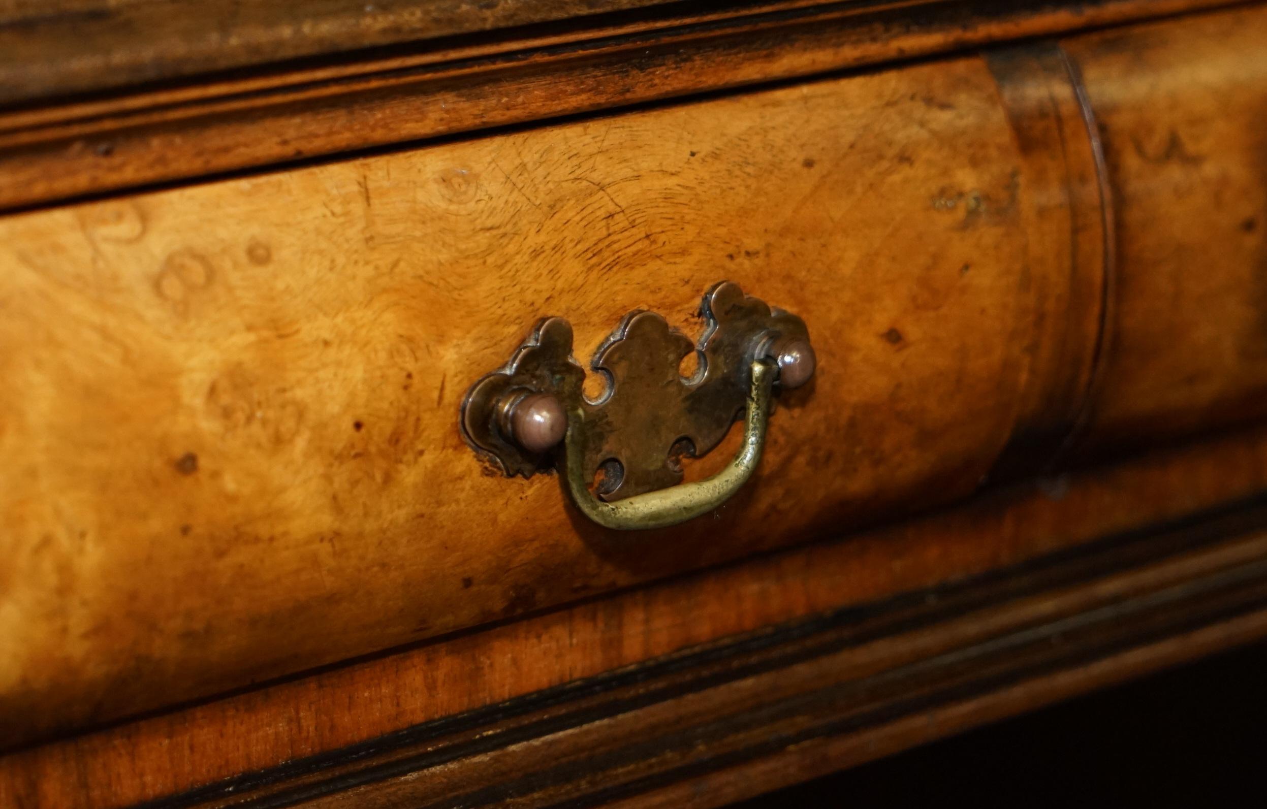Lovely Antique Victorian Burr Walnut Cushion Drawer Brown Leather Partner Desk For Sale 3