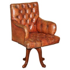 LOVELY ANTIQUE ViCTORIAN CHESTERFIELD TUFTED CIGAR BROWN LEATHER CAPTAINS CHAIR