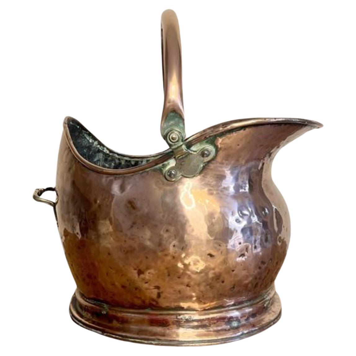 Schöner antiker viktorianischer Kupfer Helm mit Kohlefahne aus Kupfer 