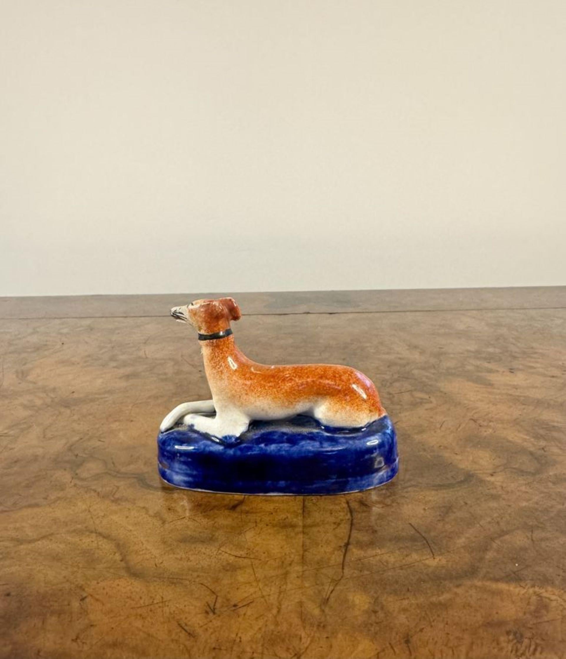 Early Victorian Lovely antique Victorian miniature Staffordshire greyhound