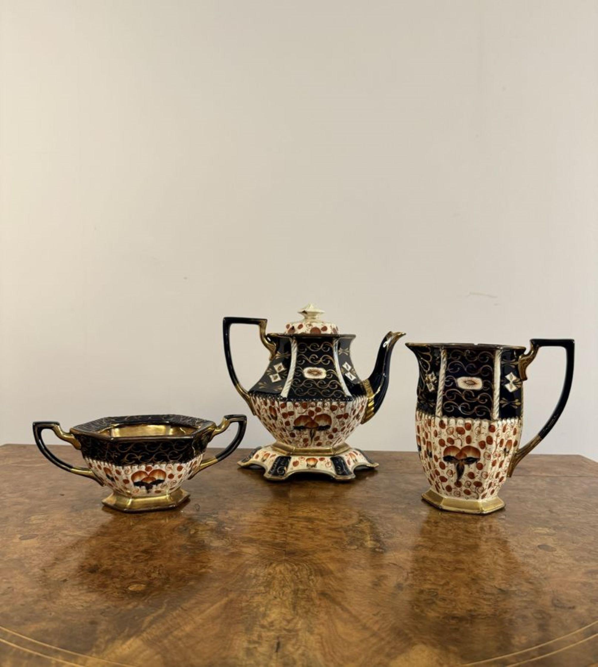 19th Century Lovely antique Victorian Royal Davenport three piece tea set  For Sale