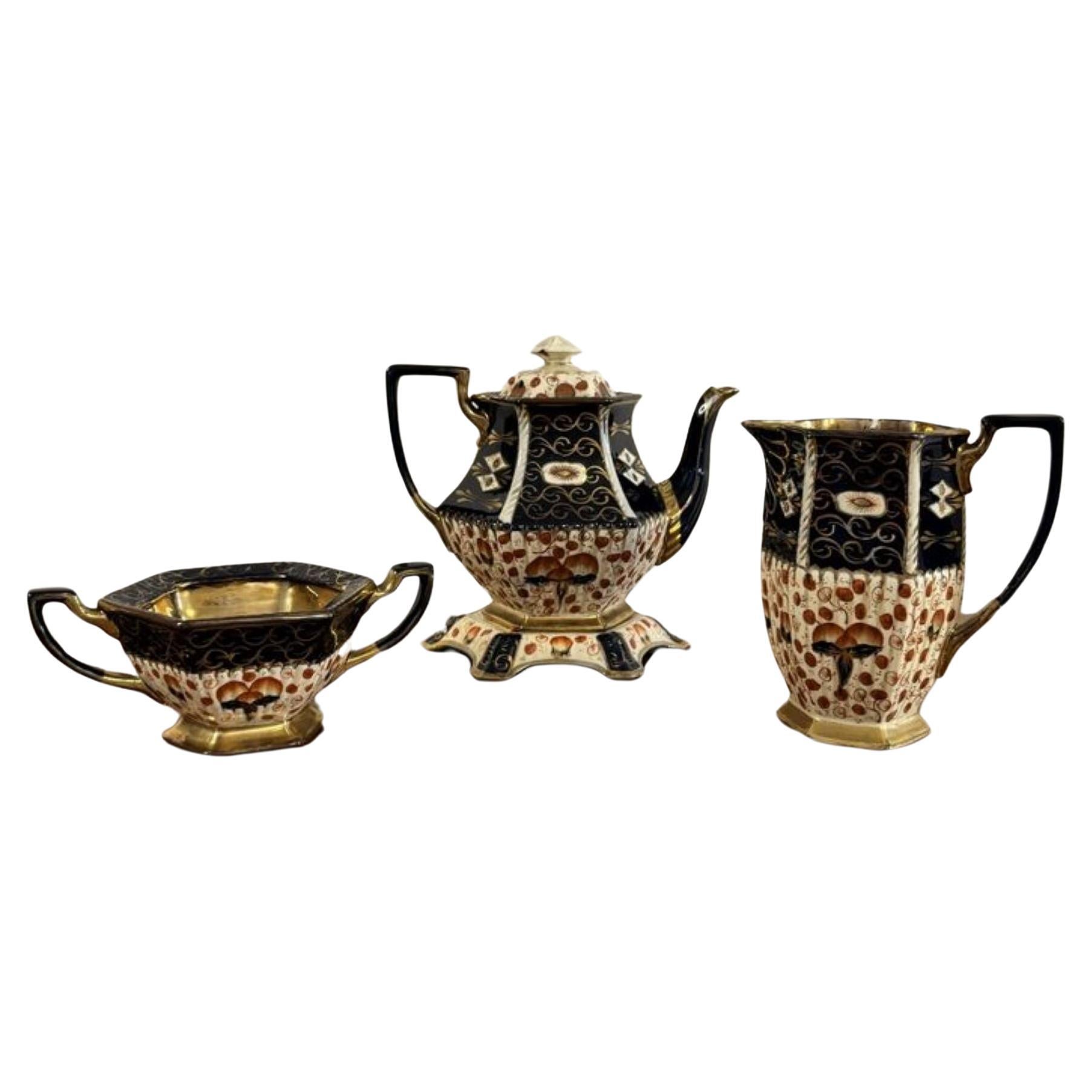 Lovely antique Victorian Royal Davenport three piece tea set  For Sale