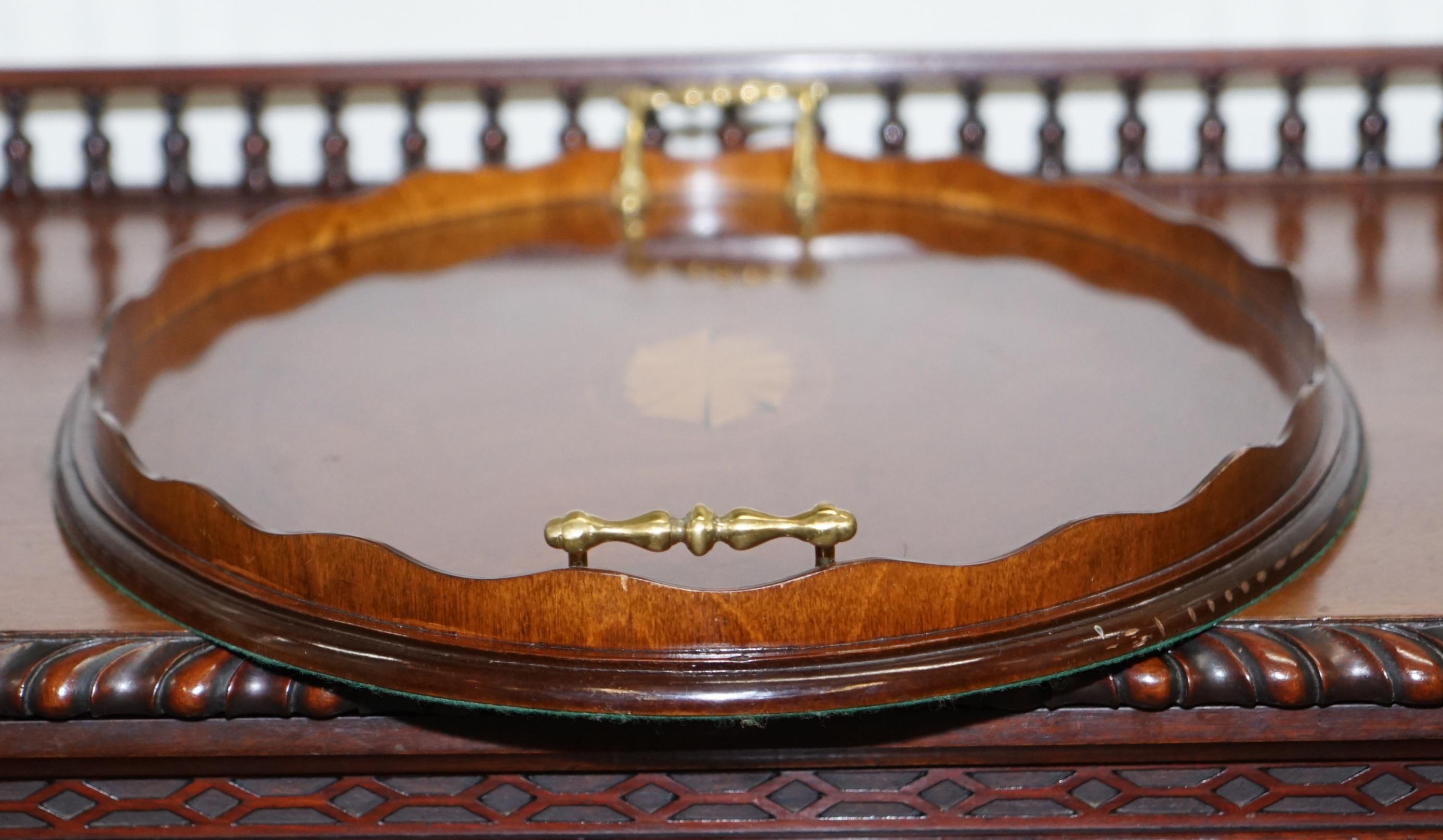 Lovely Antique Victorian Walnut & Bronze Sheraton Inlaid Butlers Serving Tray 4