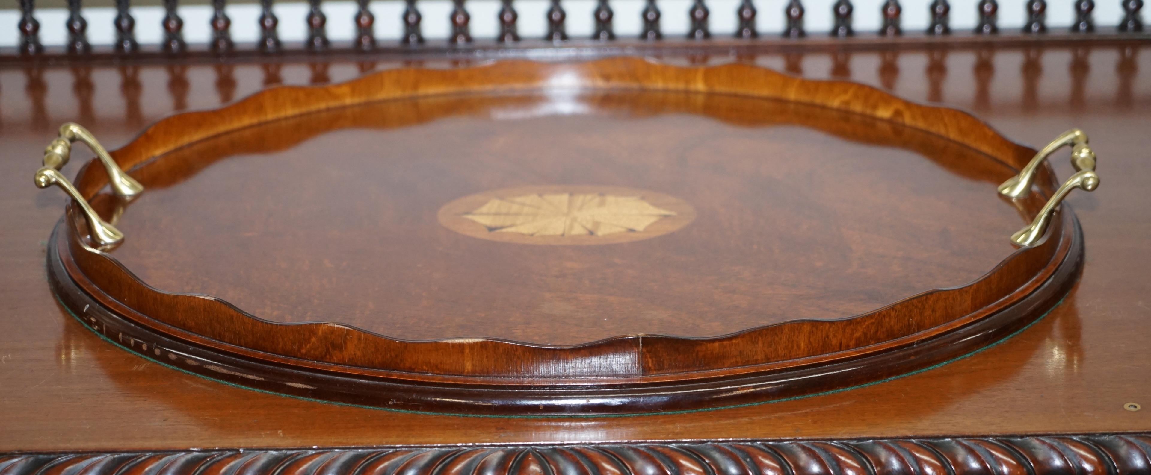 Lovely Antique Victorian Walnut & Bronze Sheraton Inlaid Butlers Serving Tray 5
