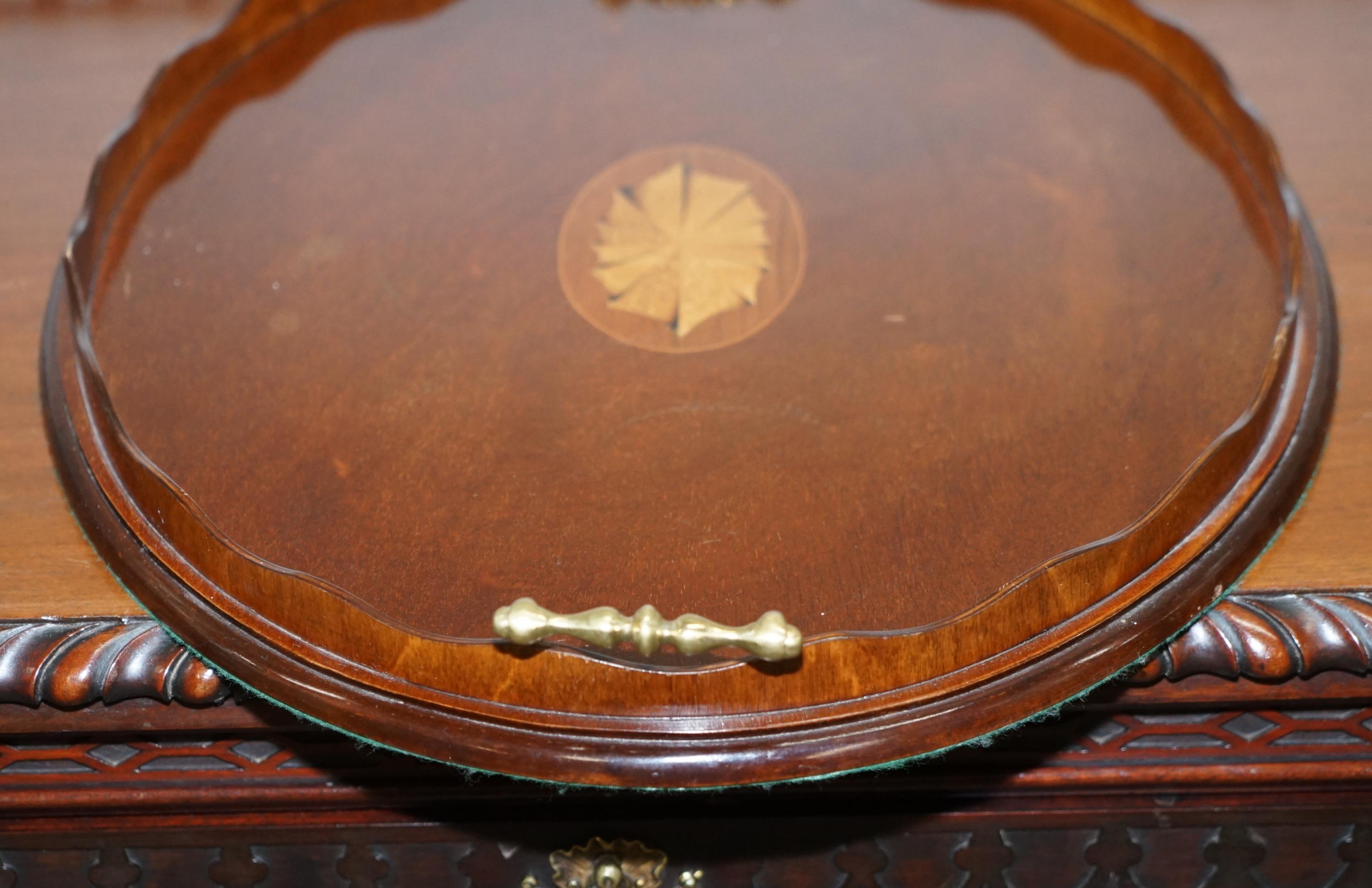 Lovely Antique Victorian Walnut & Bronze Sheraton Inlaid Butlers Serving Tray 6