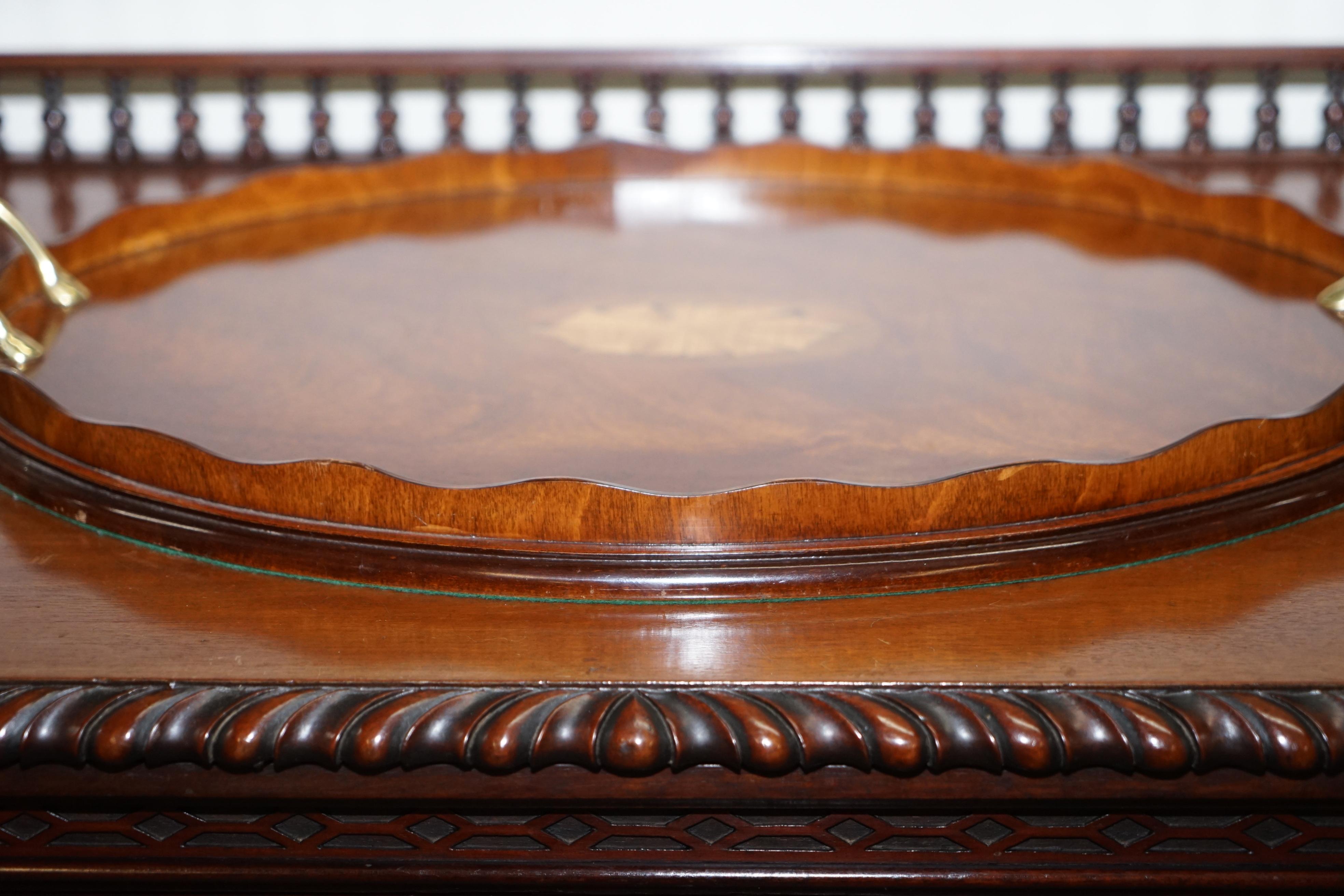 Lovely Antique Victorian Walnut & Bronze Sheraton Inlaid Butlers Serving Tray 1