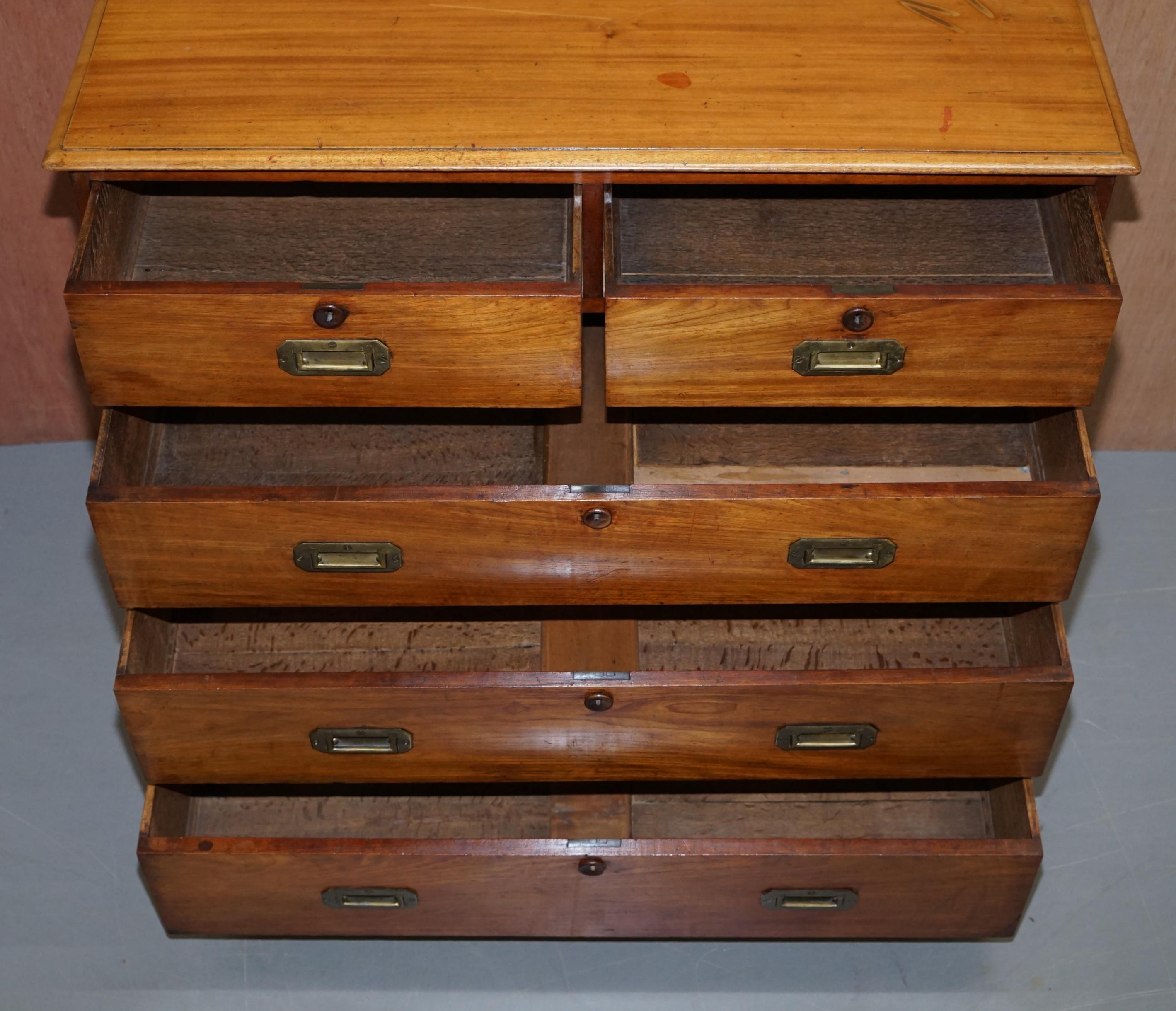 Lovely Antique Victorian Walnut Military Campaign Officers Chest of Drawers For Sale 6