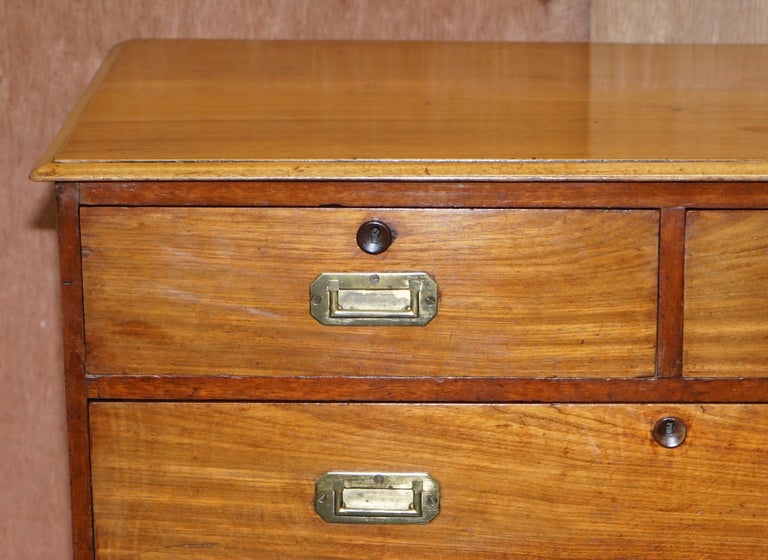 Brass Lovely Antique Victorian Walnut Military Campaign Officers Chest of Drawers For Sale