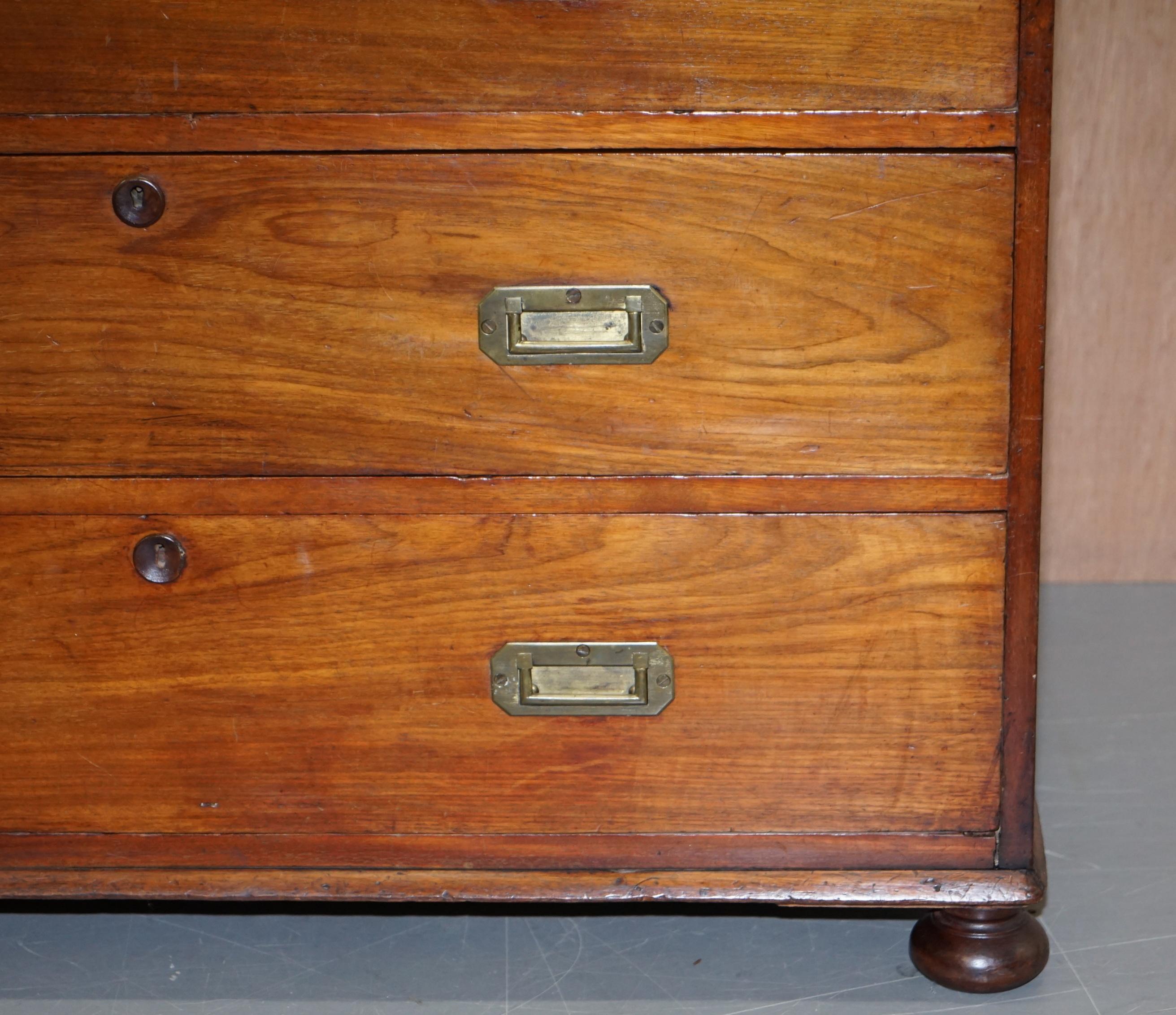Lovely Antique Victorian Walnut Military Campaign Officers Chest of Drawers For Sale 1