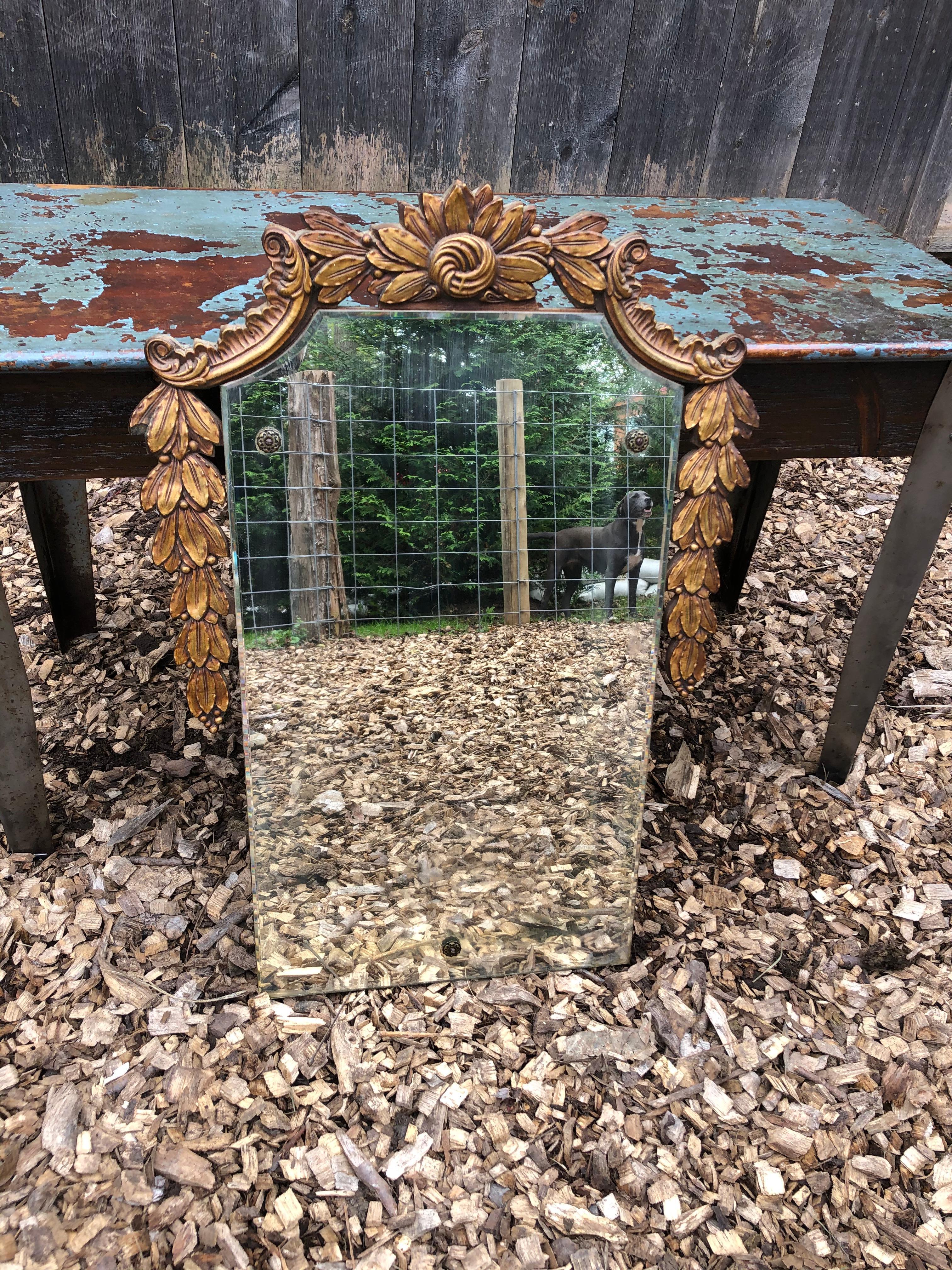 American Lovely Antique Wall Mirror with Giltwood Garland