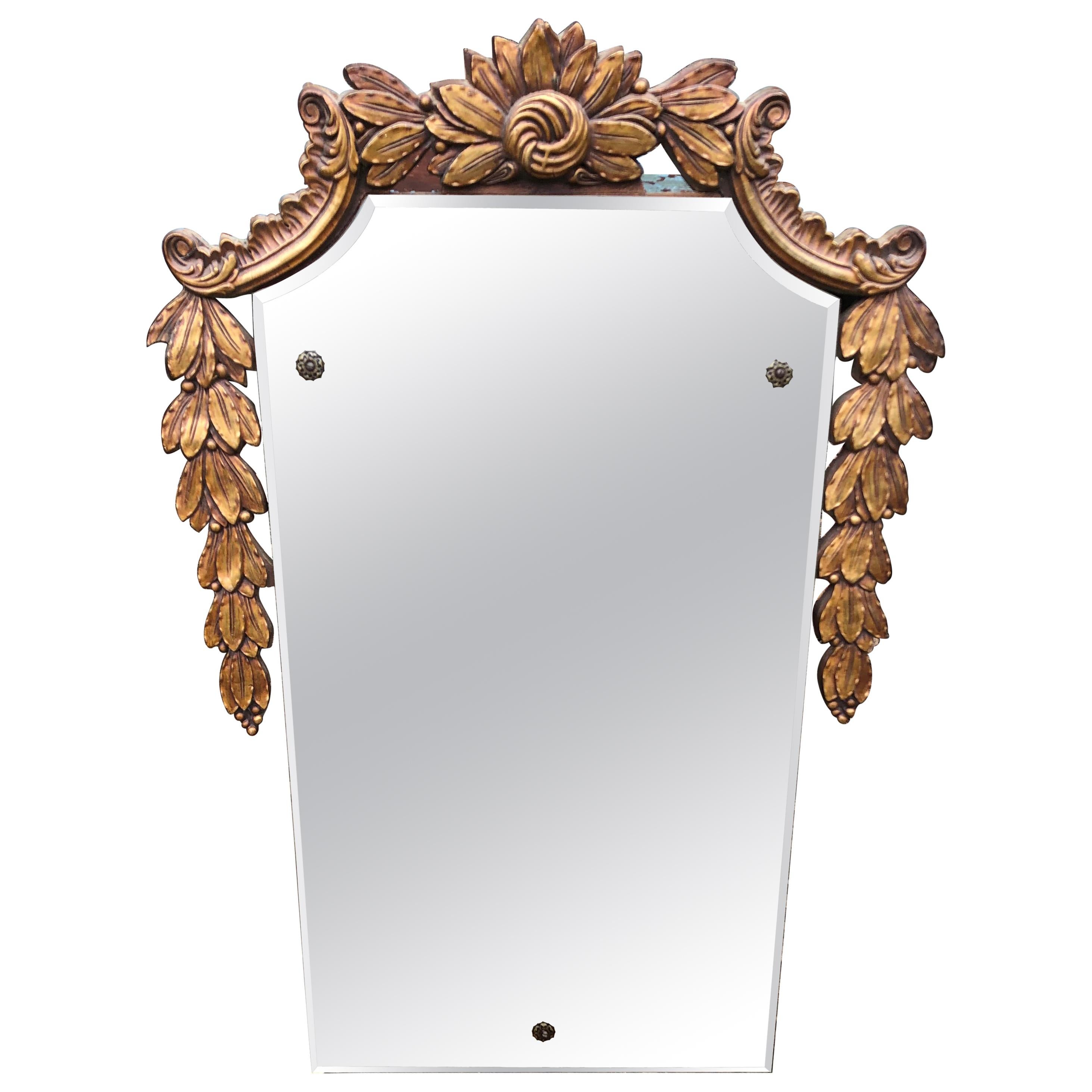 Lovely Antique Wall Mirror with Giltwood Garland
