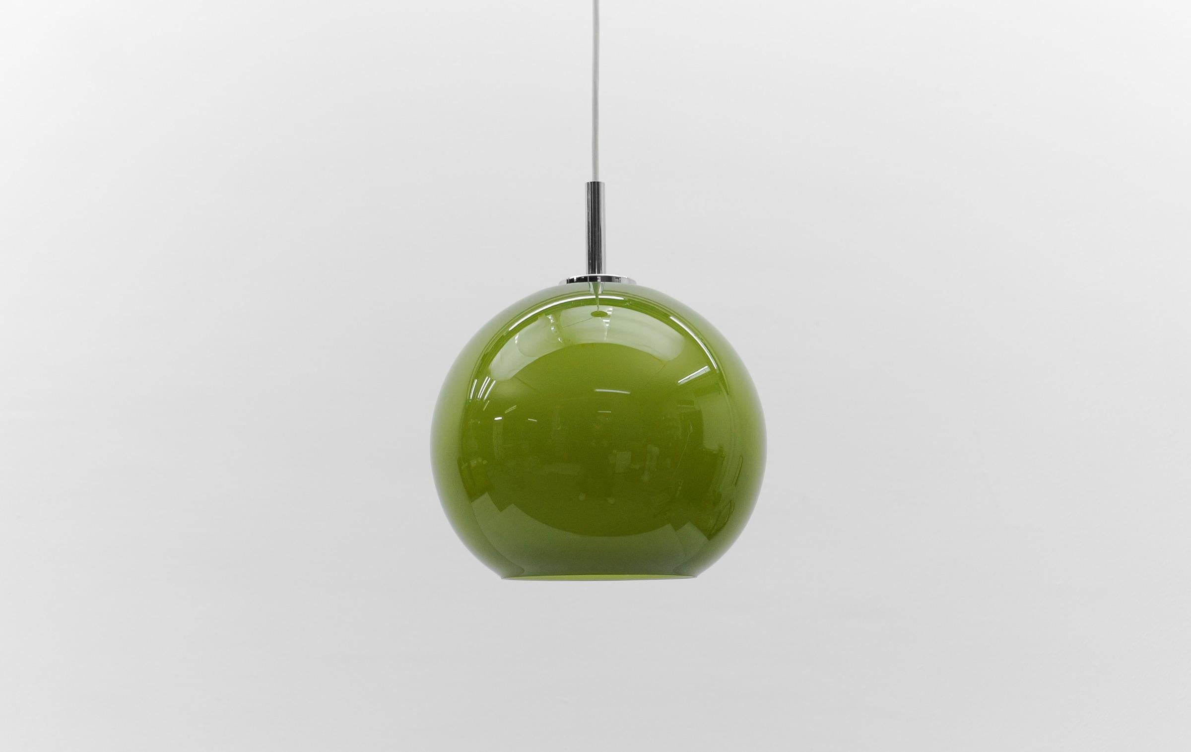 Mid-Century Modern Lovely Apple Green Glass Ceiling Lamp by Peill & Putzler, 1960s For Sale