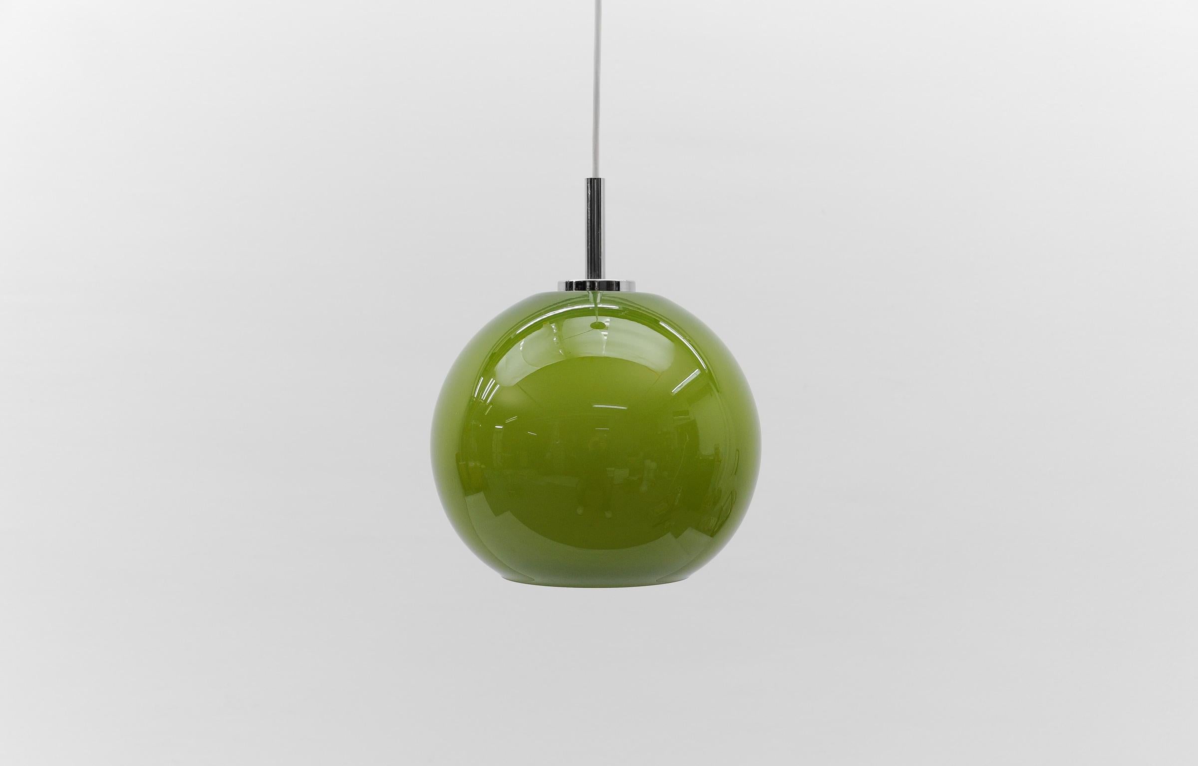 German Lovely Apple Green Glass Ceiling Lamp by Peill & Putzler, 1960s For Sale