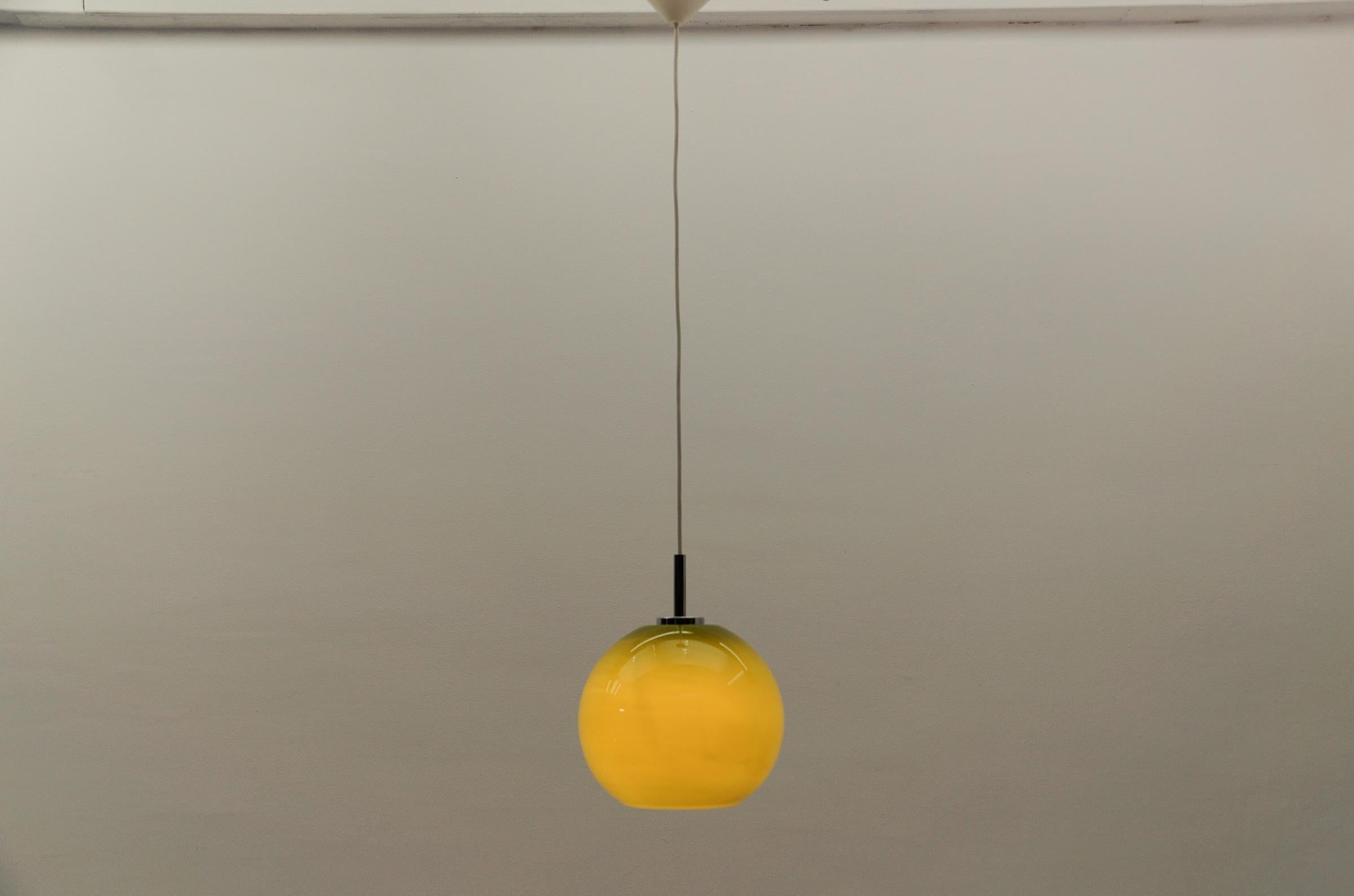 Metal Lovely Apple Green Glass Ceiling Lamp by Peill & Putzler, 1960s For Sale