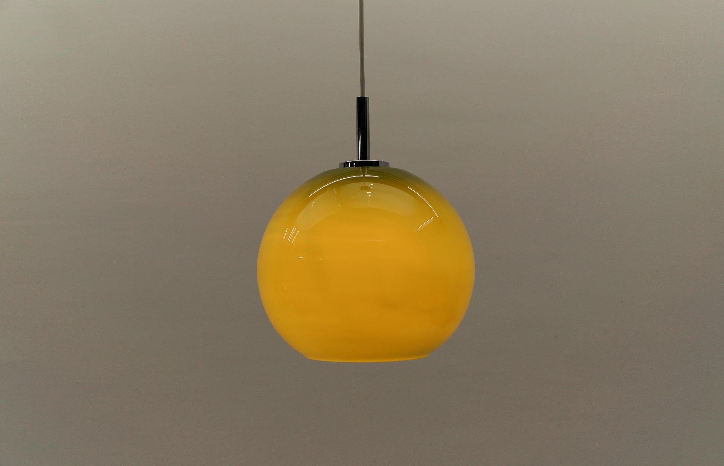 Lovely Apple Green Glass Ceiling Lamp by Peill & Putzler, 1960s For Sale 1