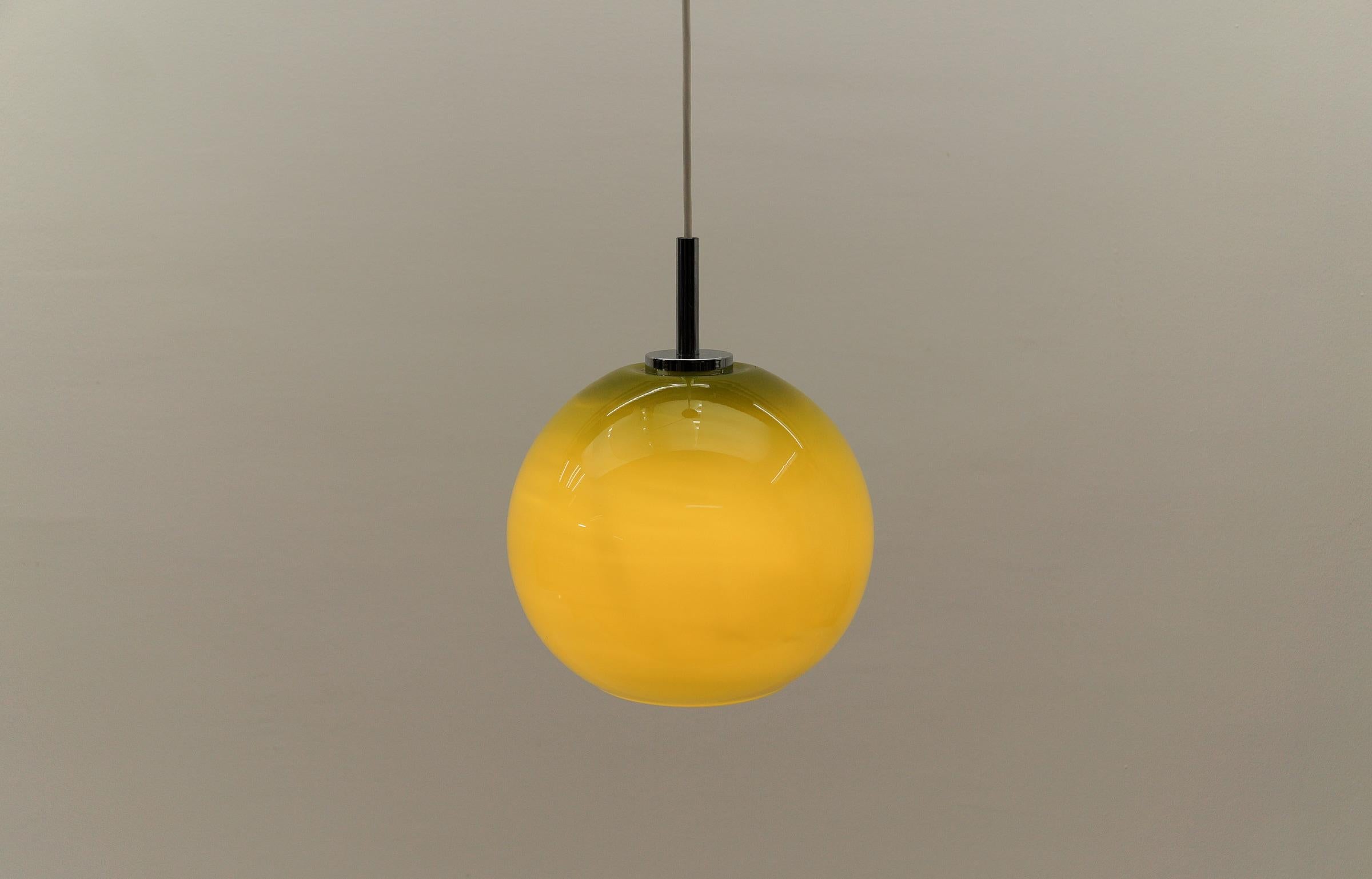 Lovely Apple Green Glass Ceiling Lamp by Peill & Putzler, 1960s For Sale 2