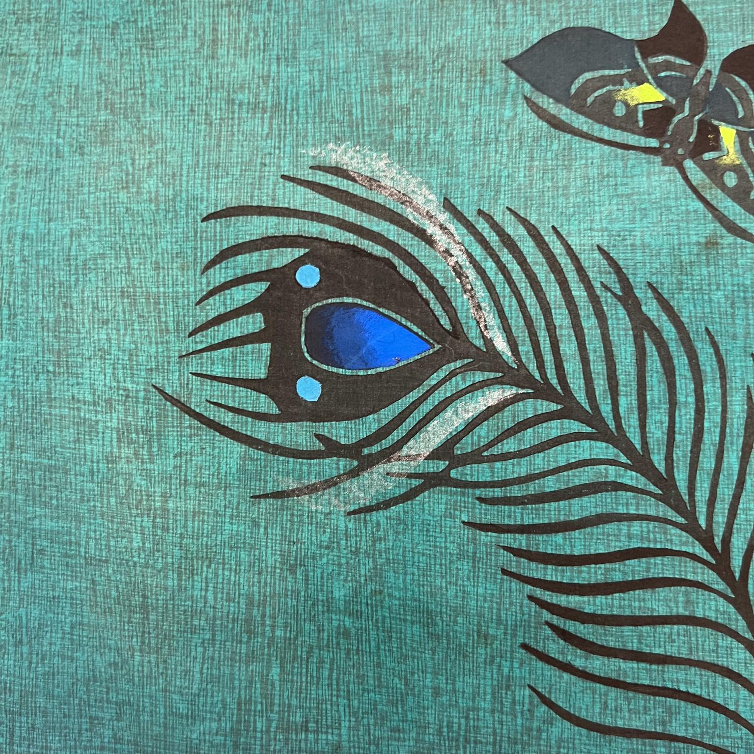 Lovely Aqua Blue Japanese Print on Rice Paper Signed Art 4