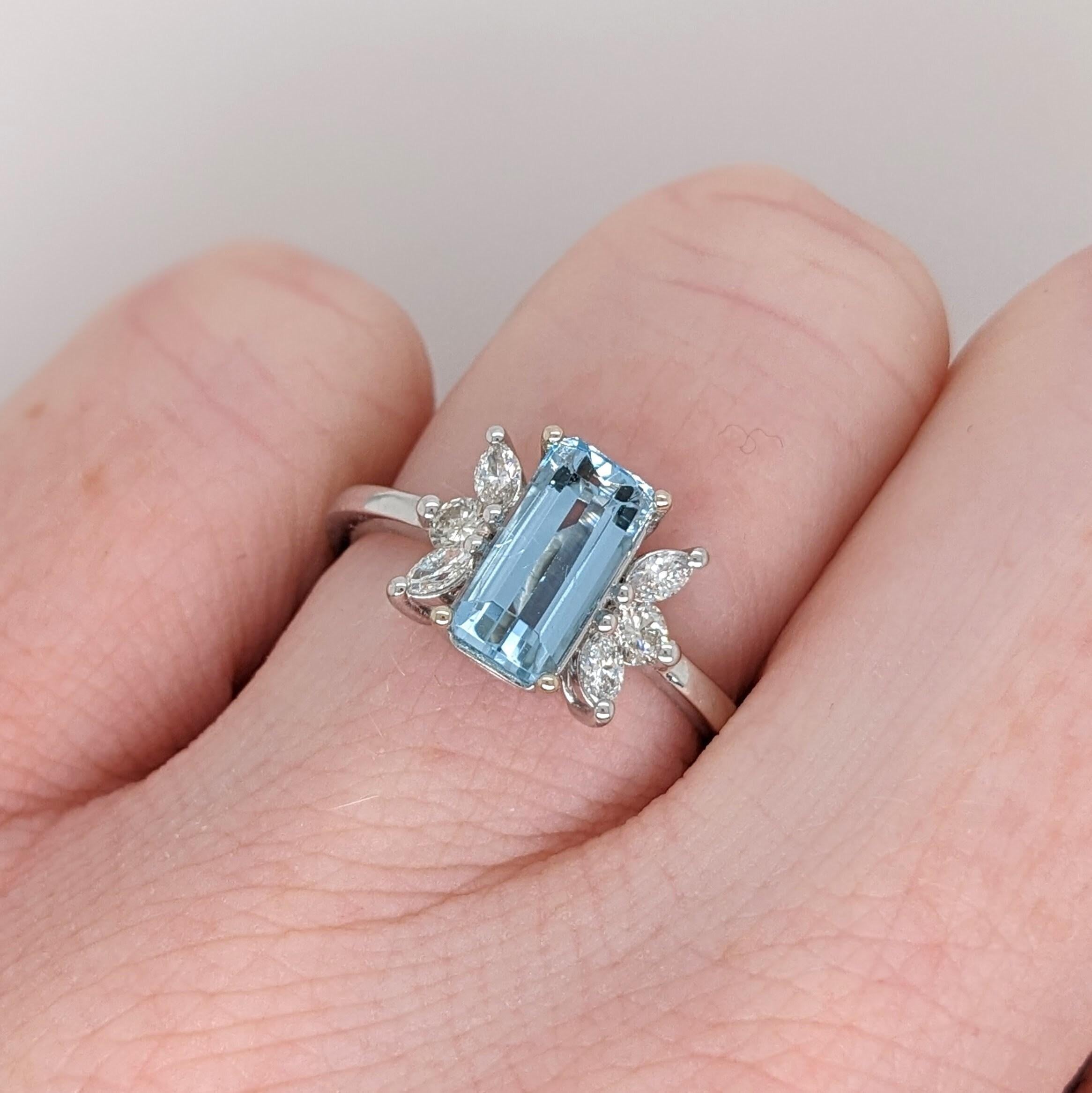1.2ct Aquamarine Ring w Earth Mined Diamonds in Solid 14K White Gold EM 9x5mm For Sale 1