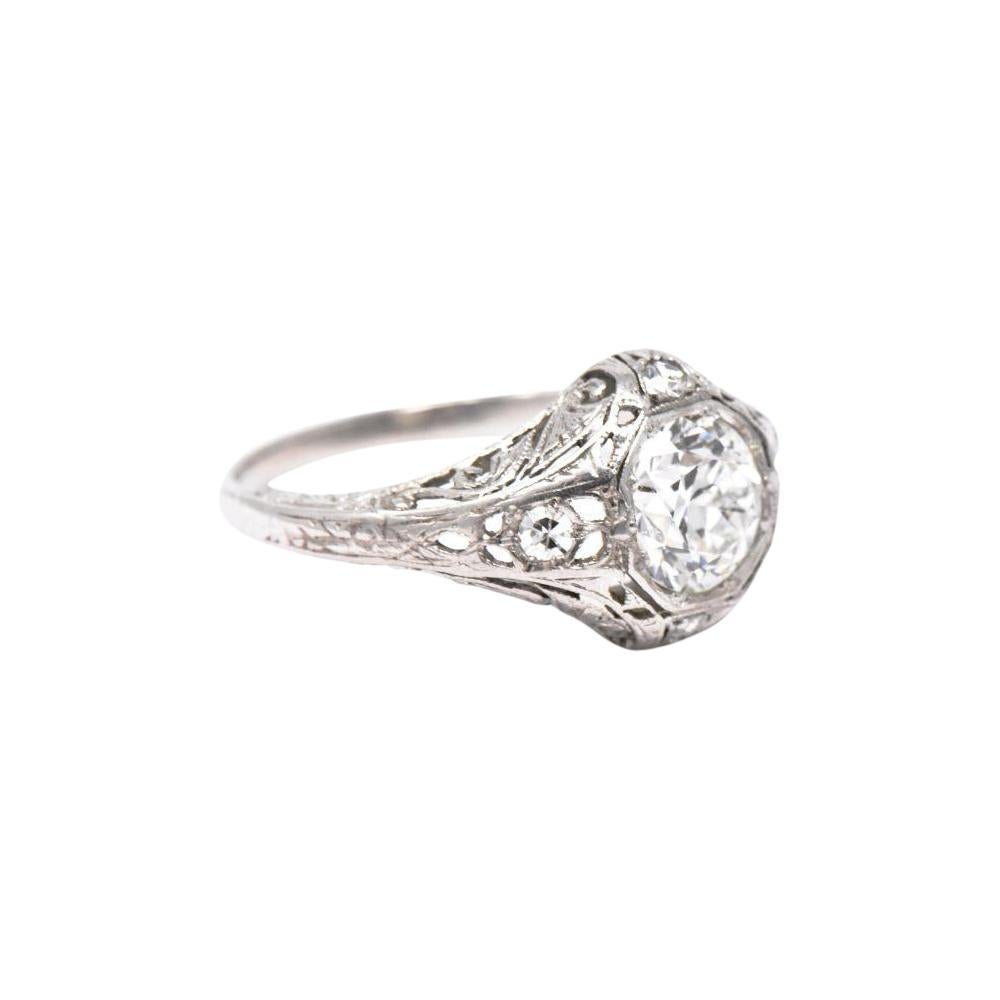 Lovely Art Deco 1.13 CTW Old European Diamond Platinum Engagement Ring GIA In Good Condition In Philadelphia, PA