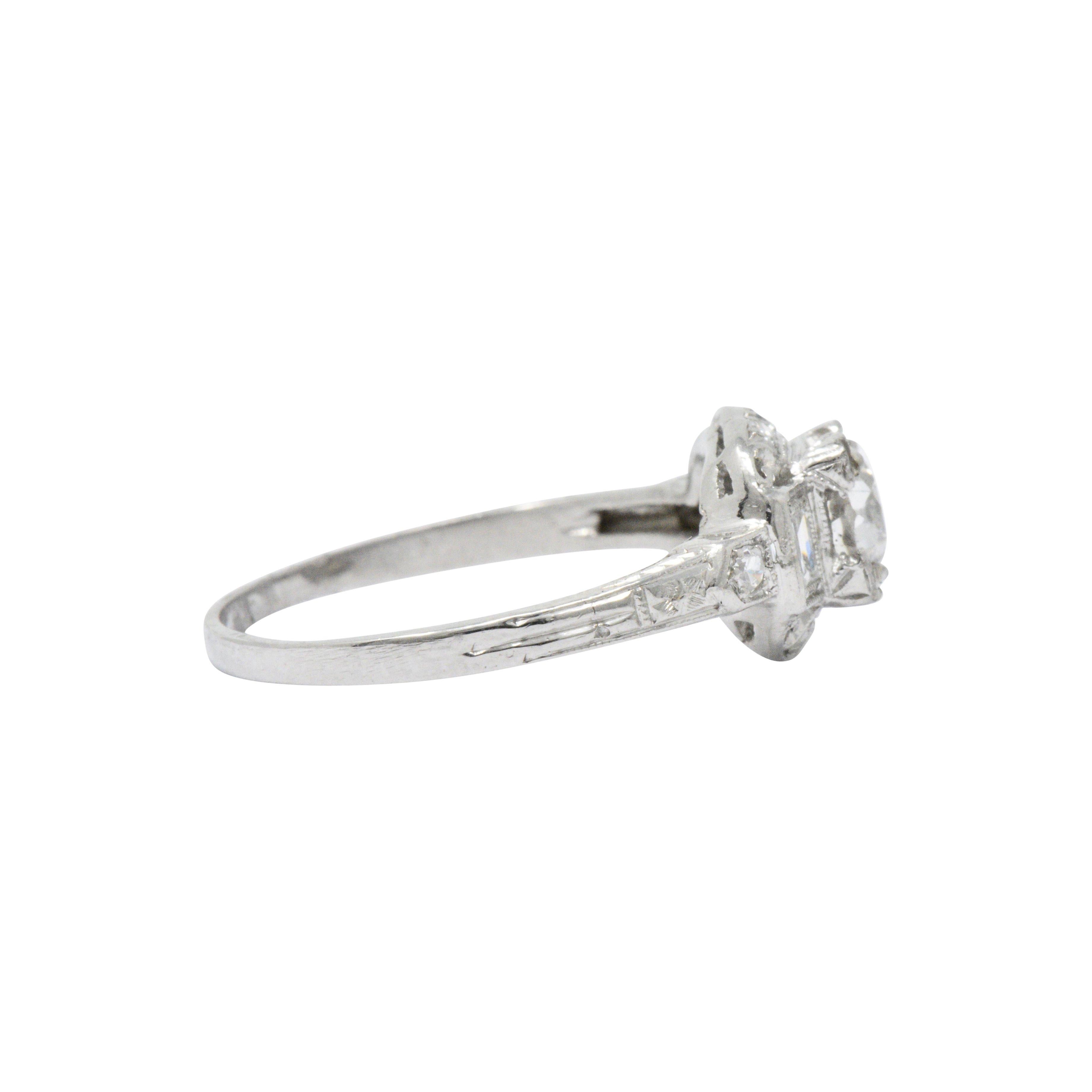 Lovely Art Deco .95 CTW Diamond Platinum Alternative Engagement Ring In Good Condition In Philadelphia, PA
