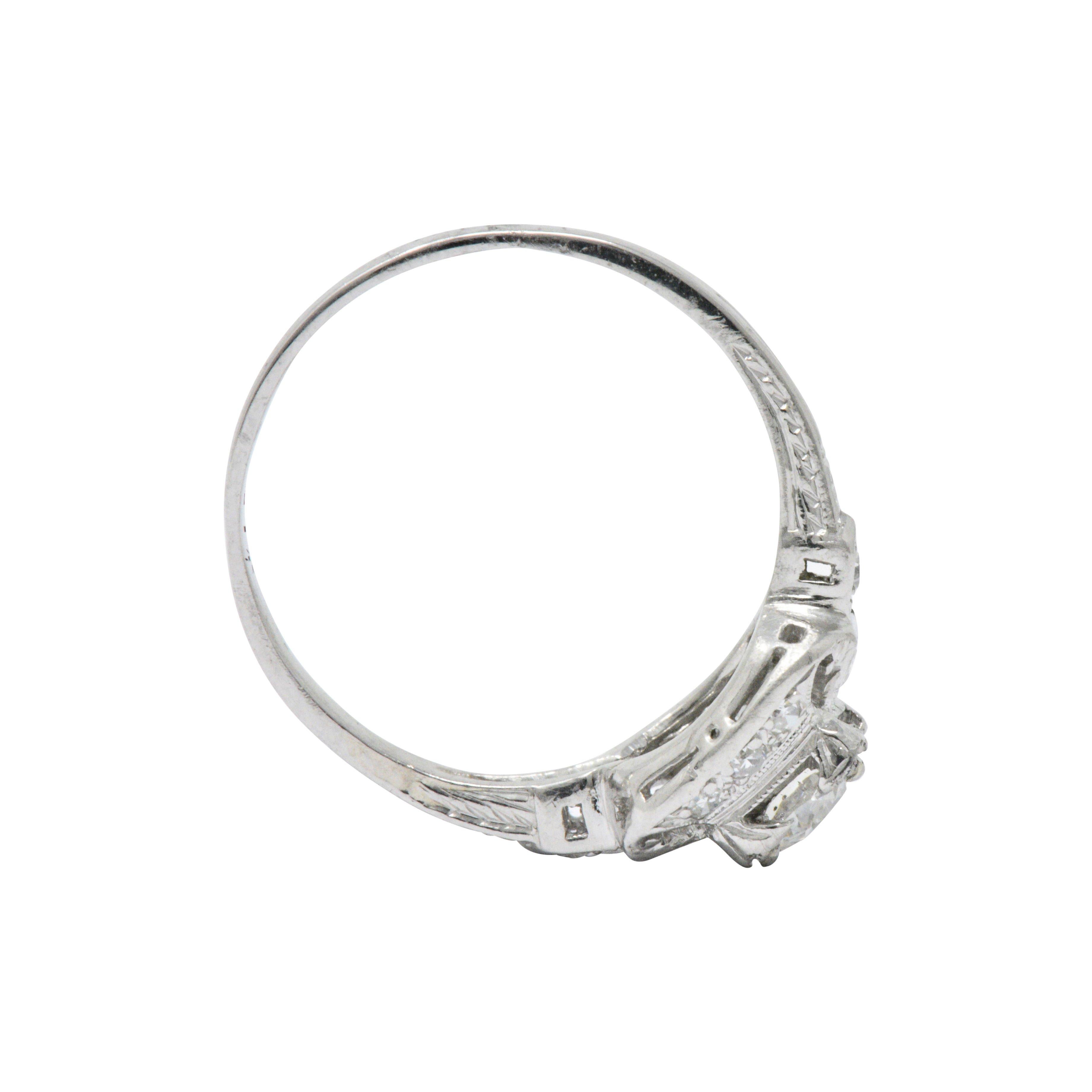 Women's or Men's Lovely Art Deco .95 CTW Diamond Platinum Alternative Engagement Ring
