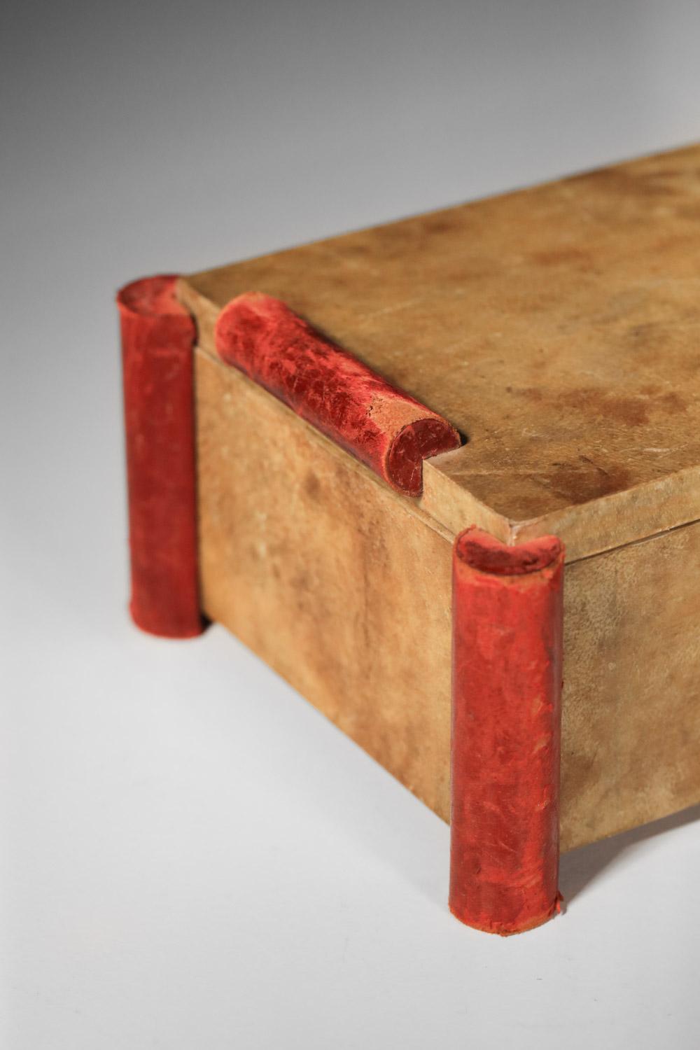 Leather Lovely art deco box in red vellum and leather in the style of Paul Dupré-Lafon For Sale