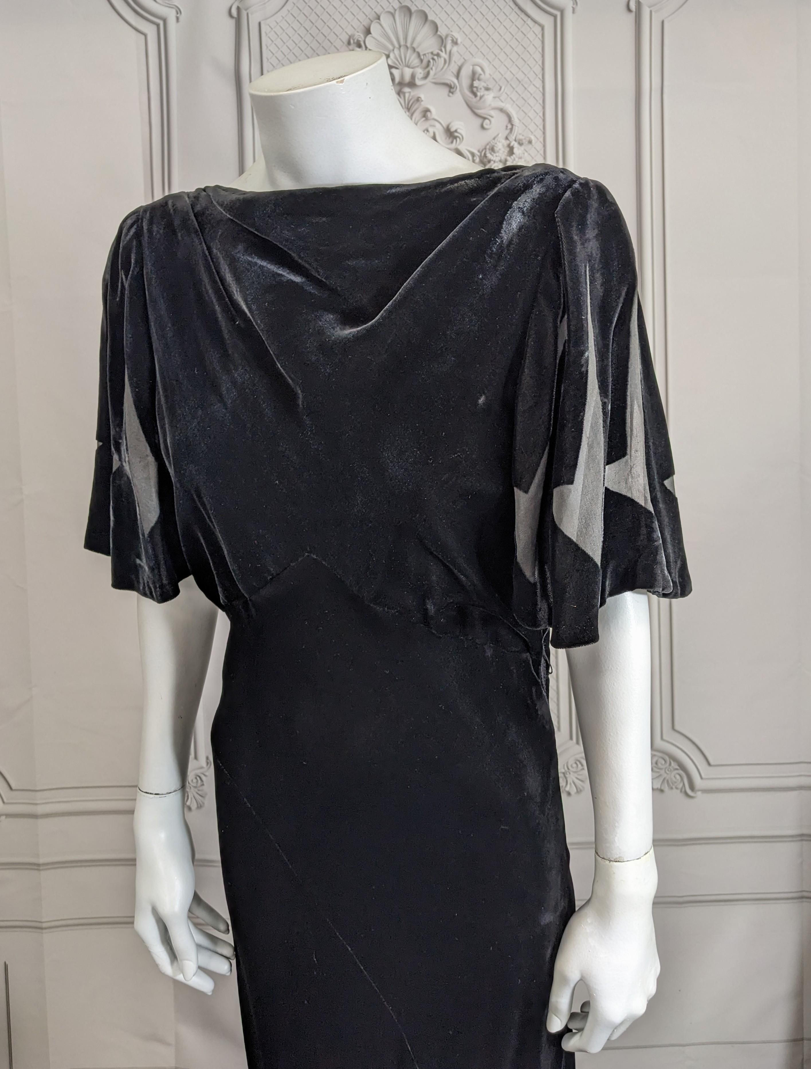 Black Lovely Art Deco Burn Out Velvet Gown For Sale