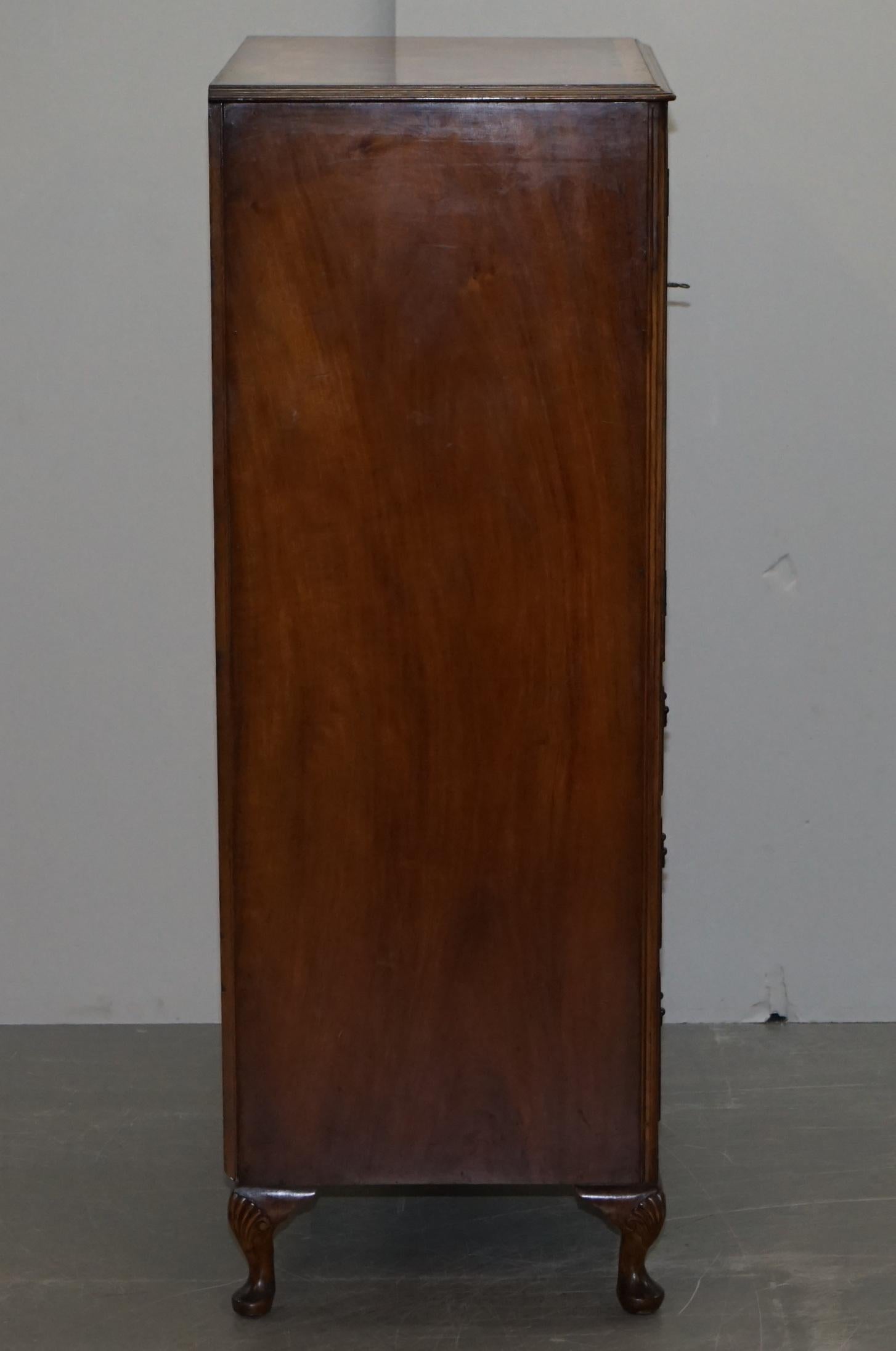 Lovely Art Deco Burr Walnut Drinks Cabinet Carved Legs, Lockable Doors Drawers 6