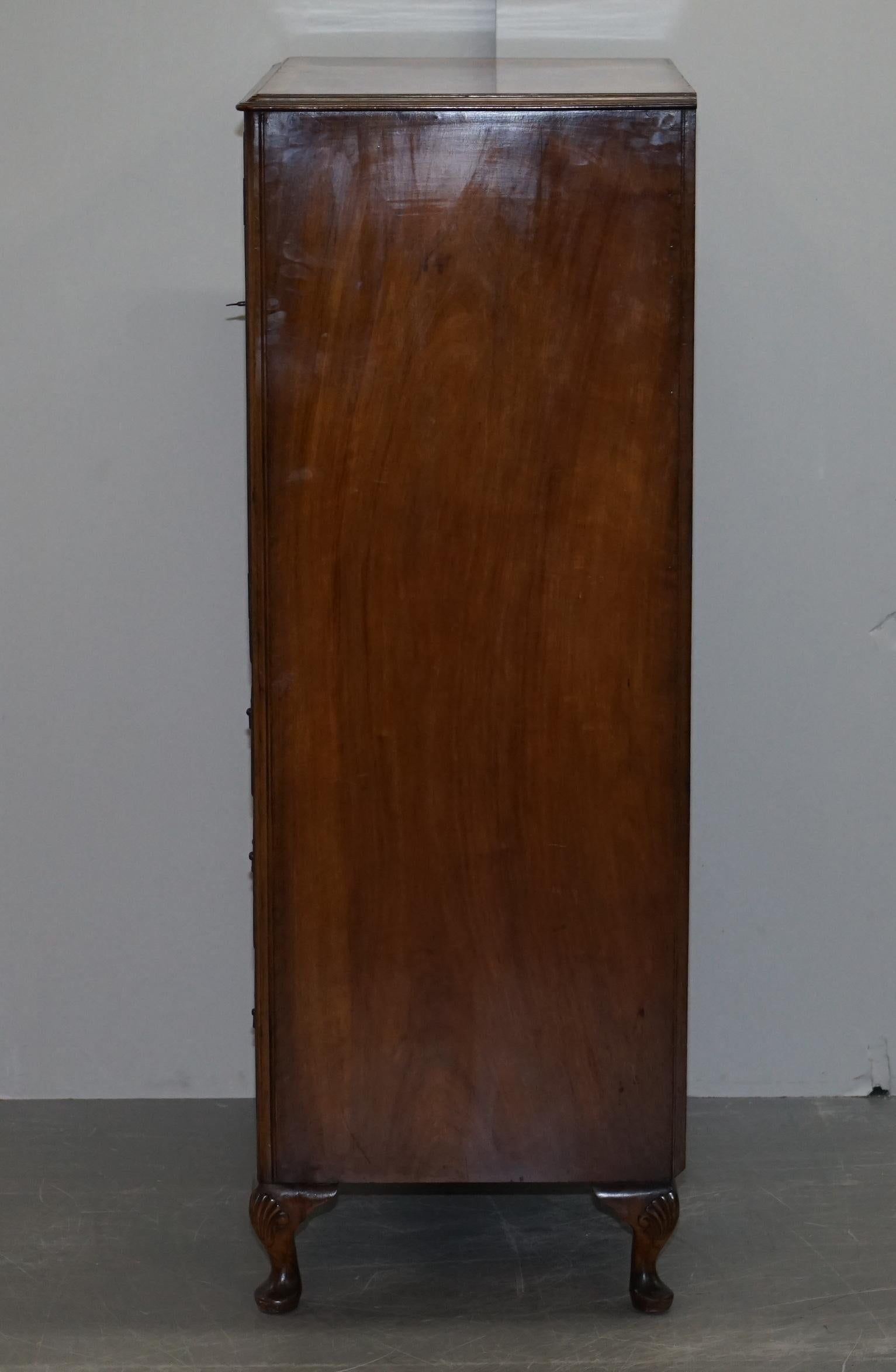 Lovely Art Deco Burr Walnut Drinks Cabinet Carved Legs, Lockable Doors Drawers 8