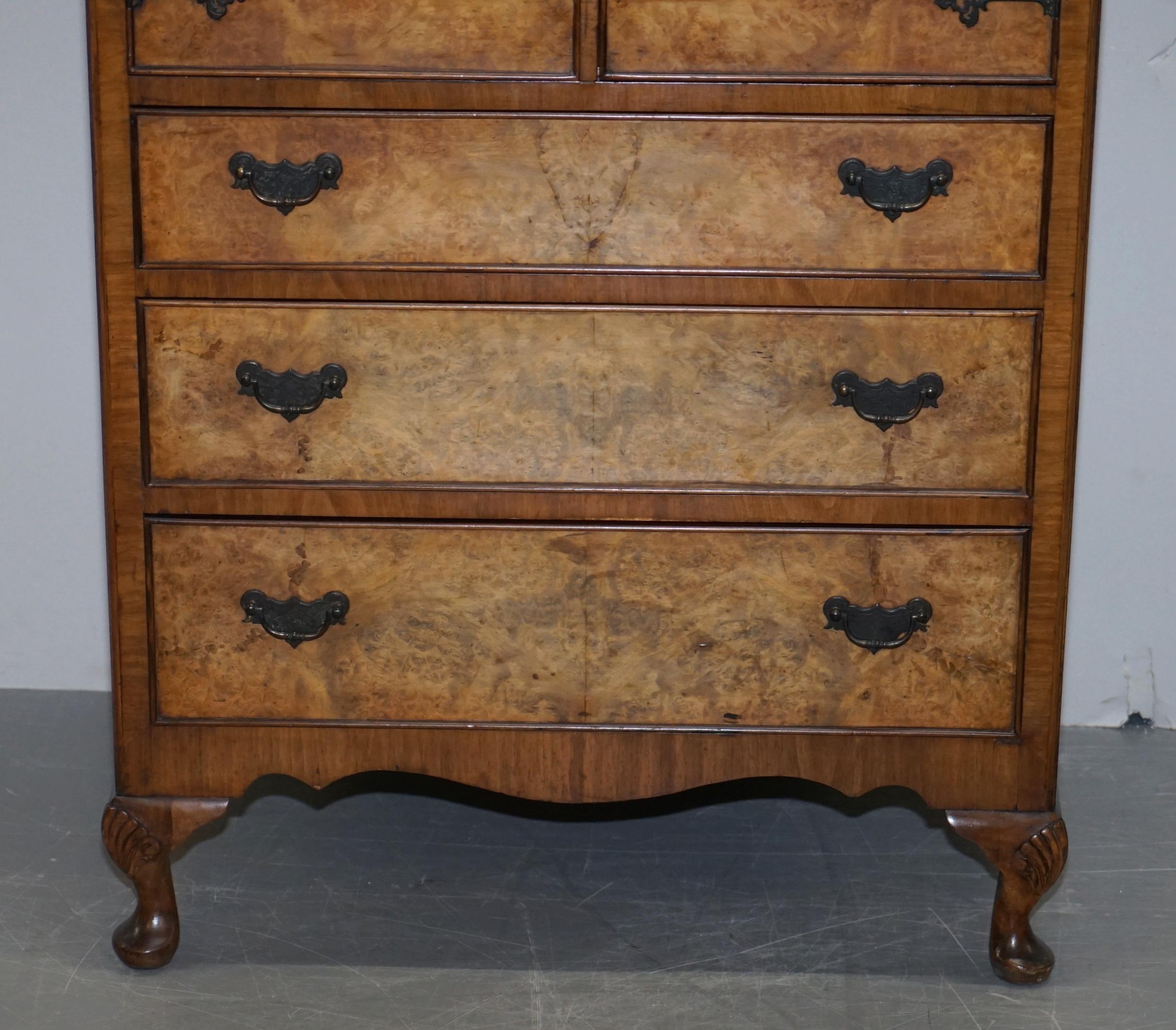 Early 20th Century Lovely Art Deco Burr Walnut Drinks Cabinet Carved Legs, Lockable Doors Drawers
