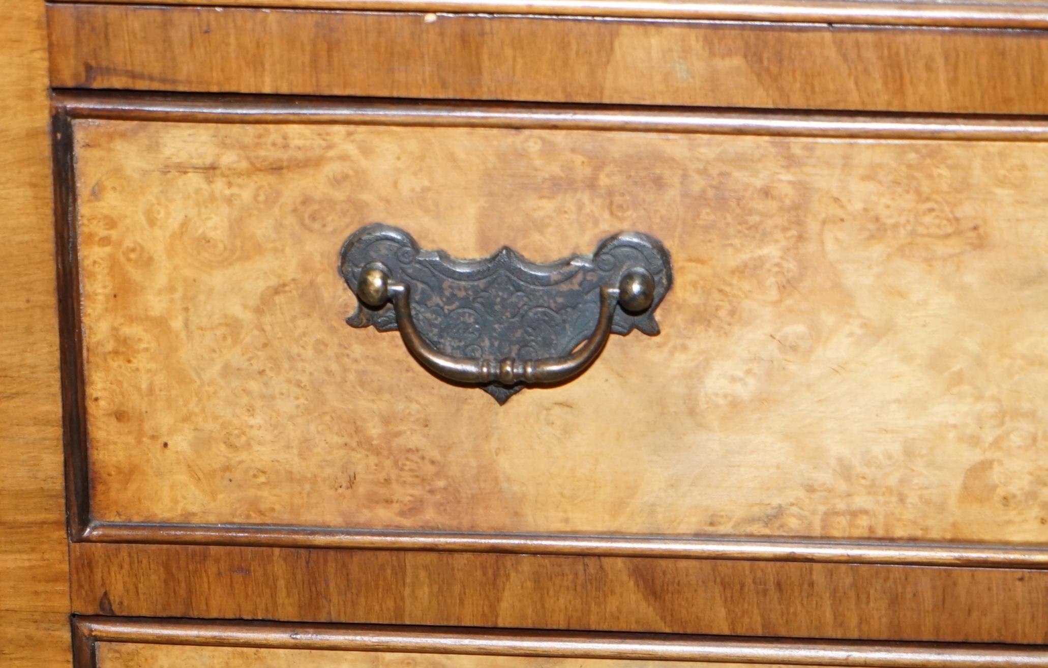 Lovely Art Deco Burr Walnut Drinks Cabinet Carved Legs, Lockable Doors Drawers 3