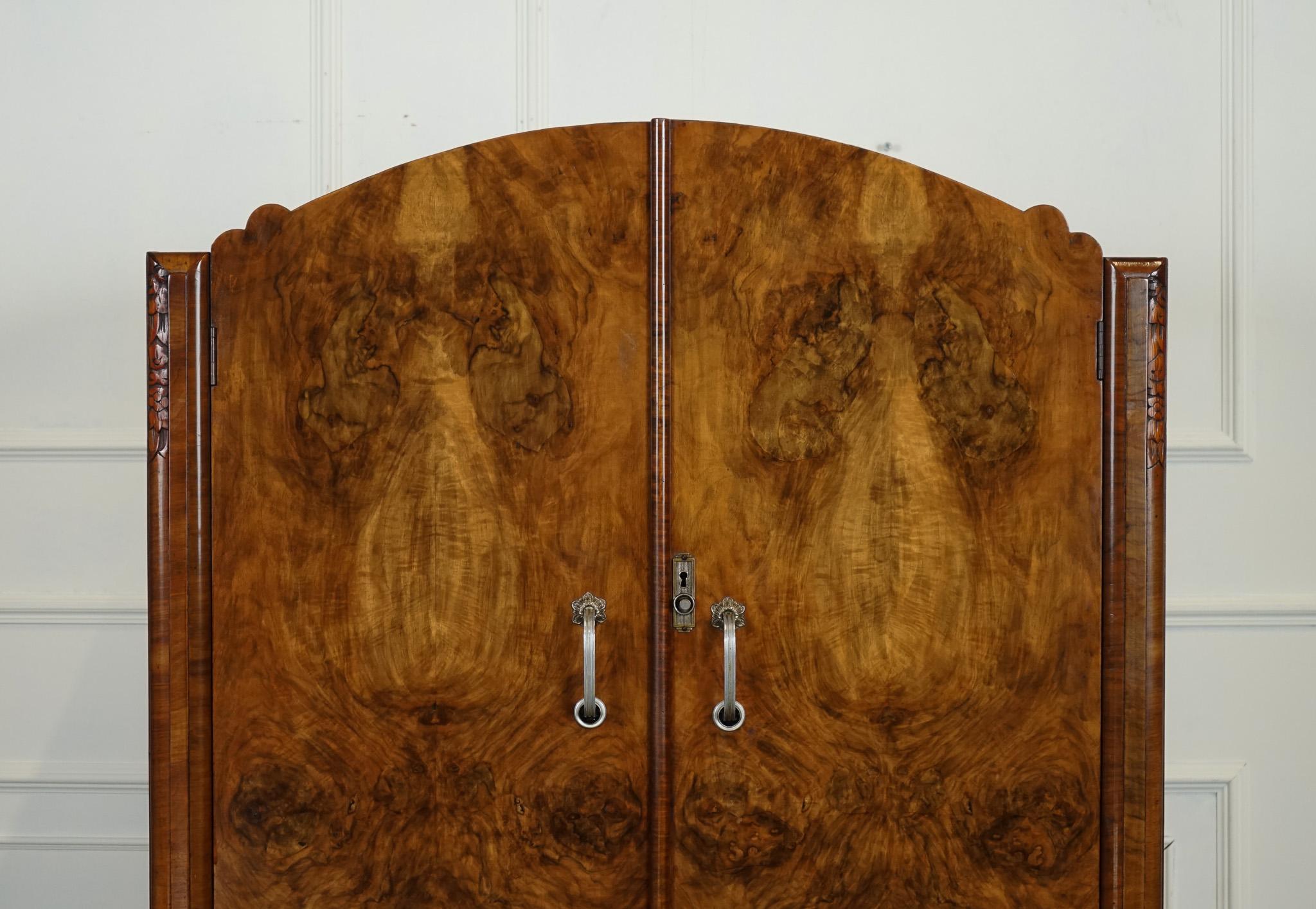 British LOVELY ART DECO BURR WALNUT SMALL WARDROBe