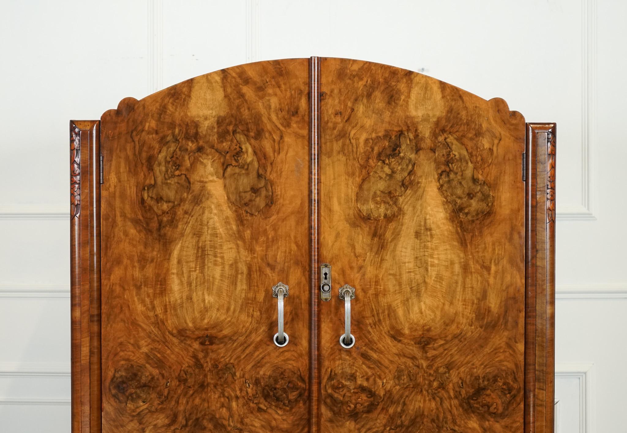 Hand-Crafted LOVELY ART DECO BURR WALNUT SMALL WARDROBe For Sale