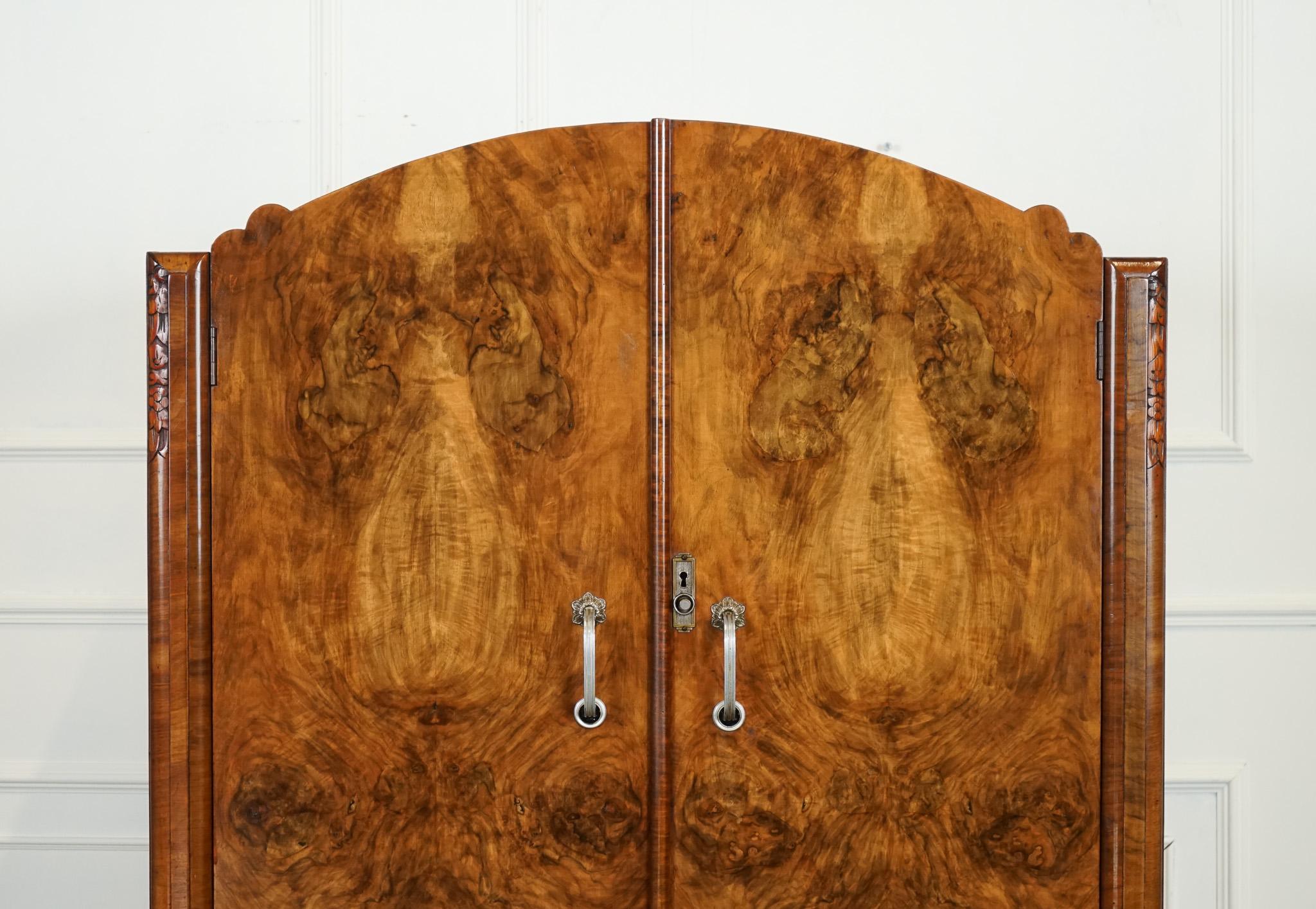 Hand-Crafted LOVELY ART DECO BURR WALNUT SMALL WARDROBe
