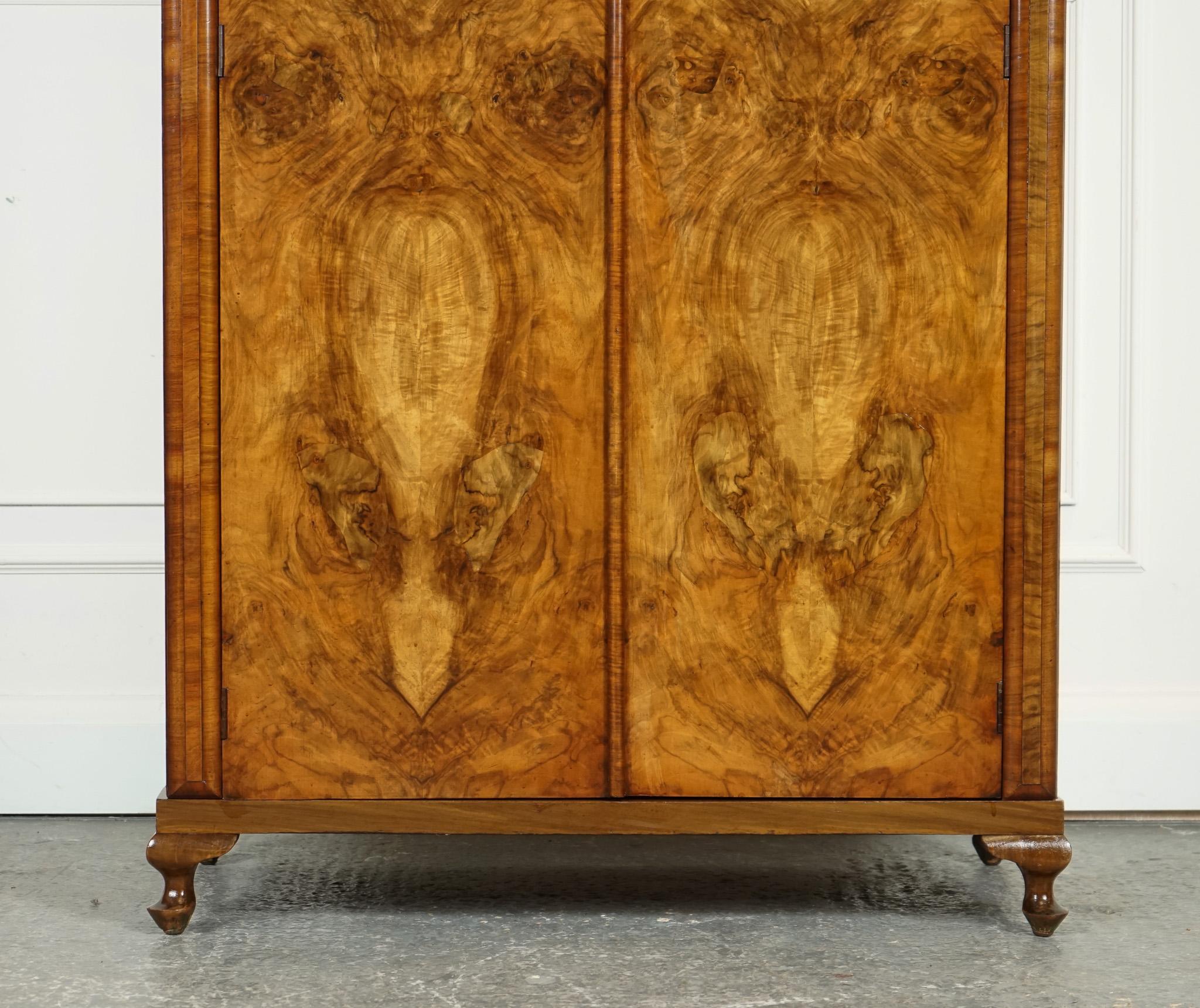 LOVELY ART DECO BURR WALNUT SMALL WARDROBe In Good Condition For Sale In Pulborough, GB