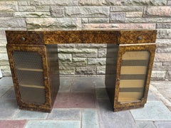 Lovely Art Deco Faux Tortoise Shell Vanity Table and Stool Brass Mid-Century