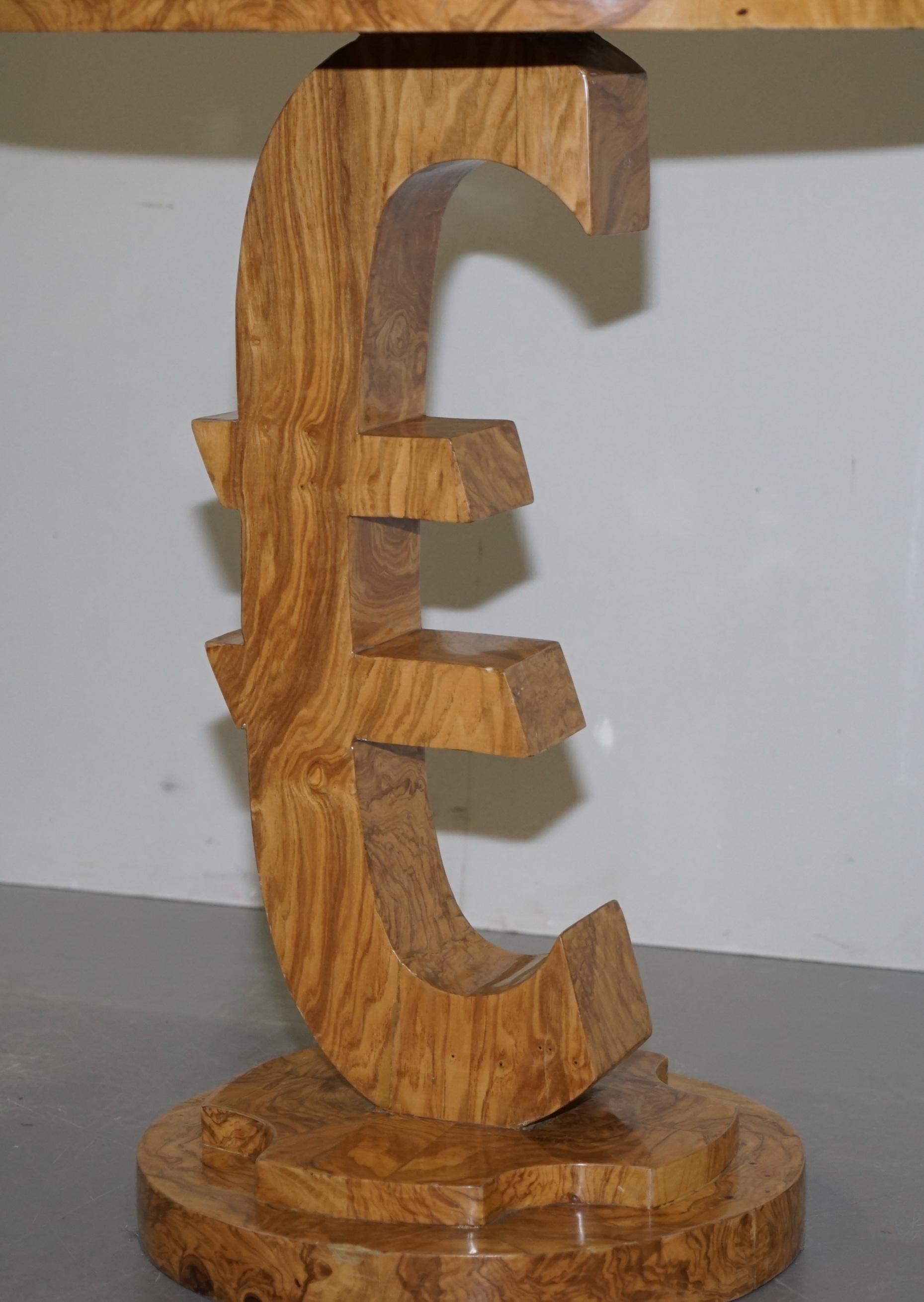 Lovely Art Deco Style Burr Walnut Side End Lamp Table with Euro Sign Base For Sale 4
