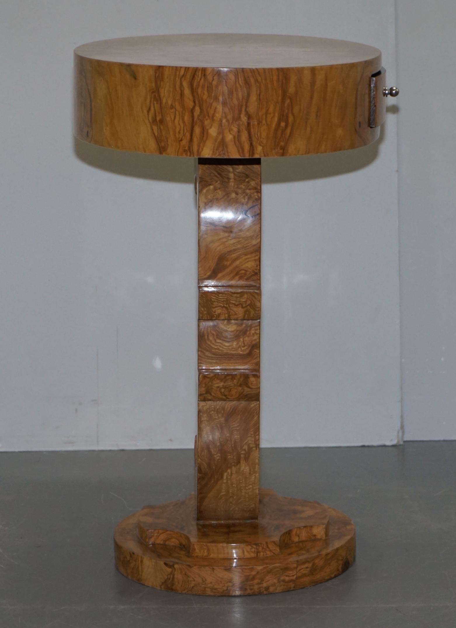 Lovely Art Deco Style Burr Walnut Side End Lamp Table with Euro Sign Base For Sale 7