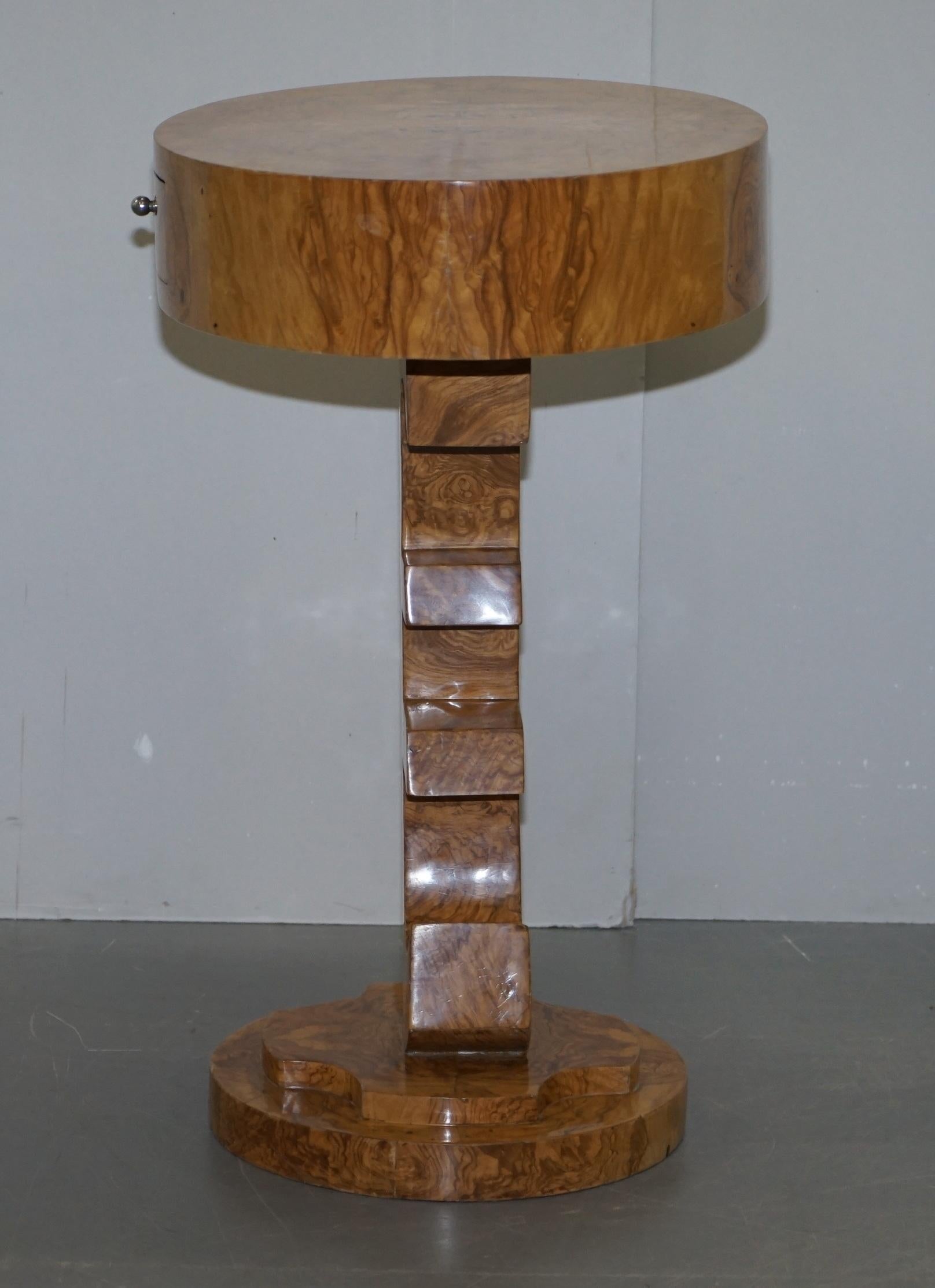 Lovely Art Deco Style Burr Walnut Side End Lamp Table with Euro Sign Base For Sale 9