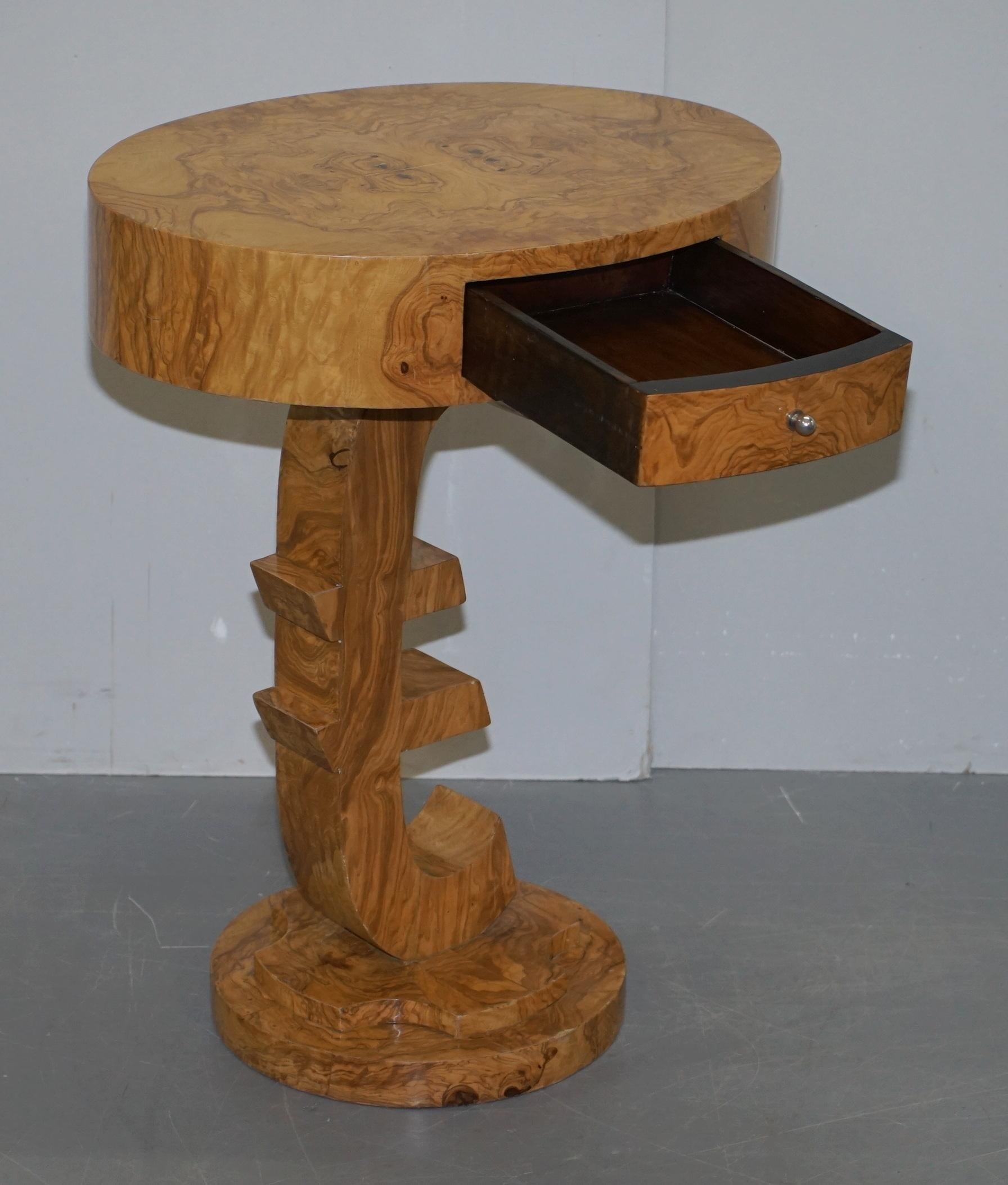 Lovely Art Deco Style Burr Walnut Side End Lamp Table with Euro Sign Base For Sale 10
